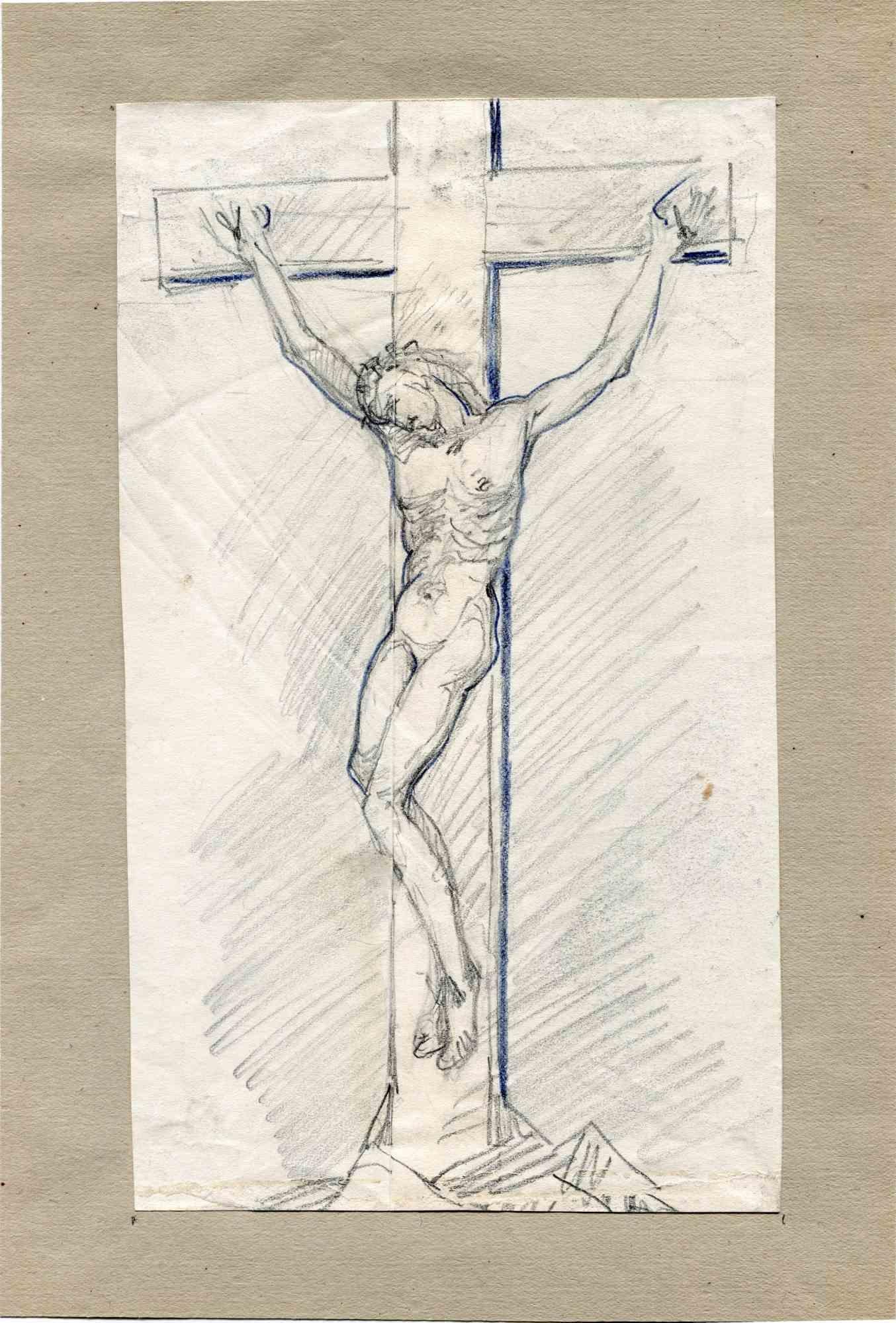 Unknown Portrait - Christ Crucifixion - Original Pencil - Early 20th Century
