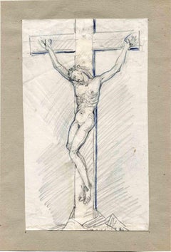Antique Christ Crucifixion - Original Pencil - Early 20th Century