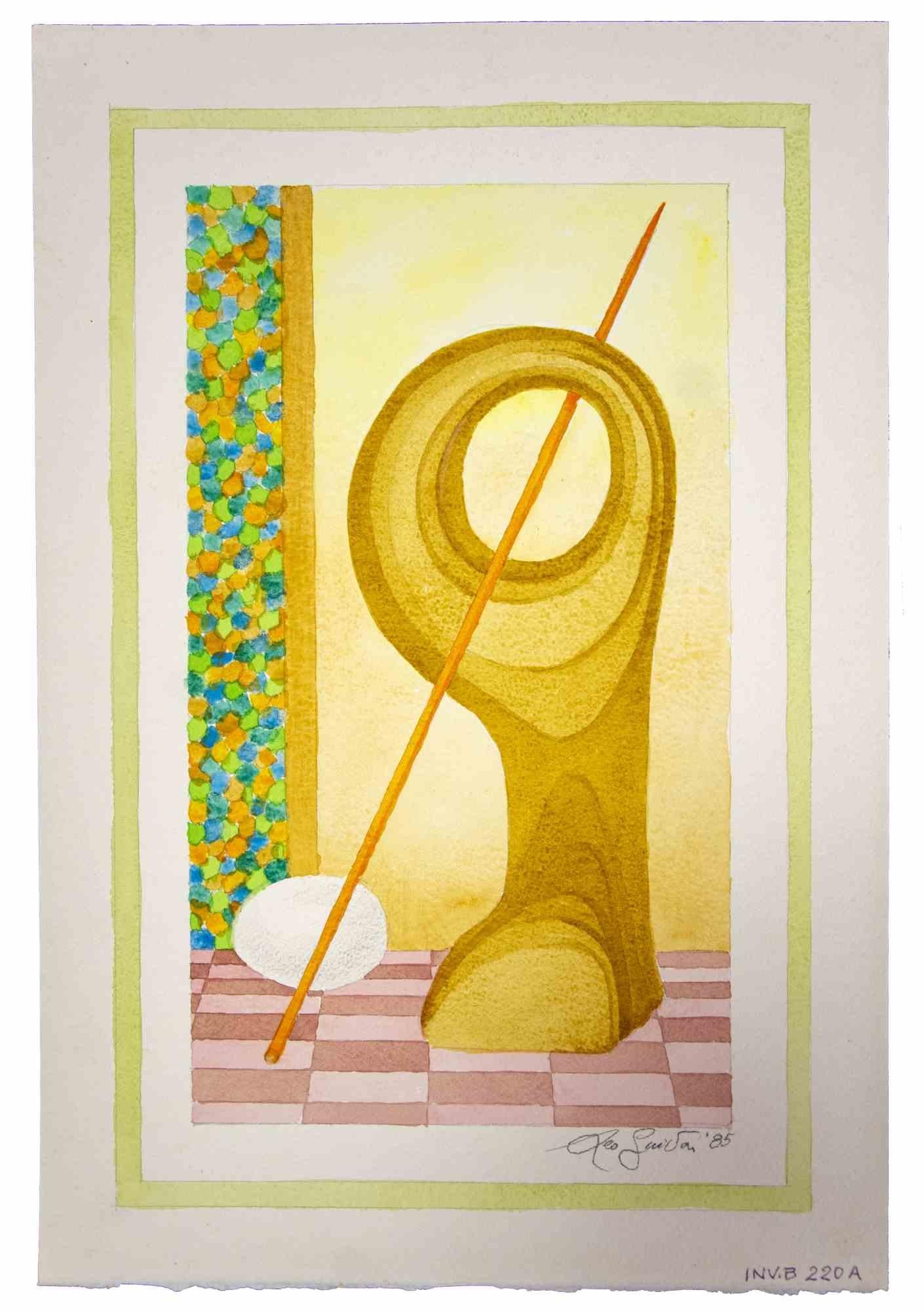 Composition is an original Contemporary artwork realized  in 1985  by the italian Contemporary artist  Leo Guida  (1992 - 2017).

Original drawing in watercolor on ivory-colored cardboard.
 
Hand-signed and dated on the lower margin. Cat. INV.B