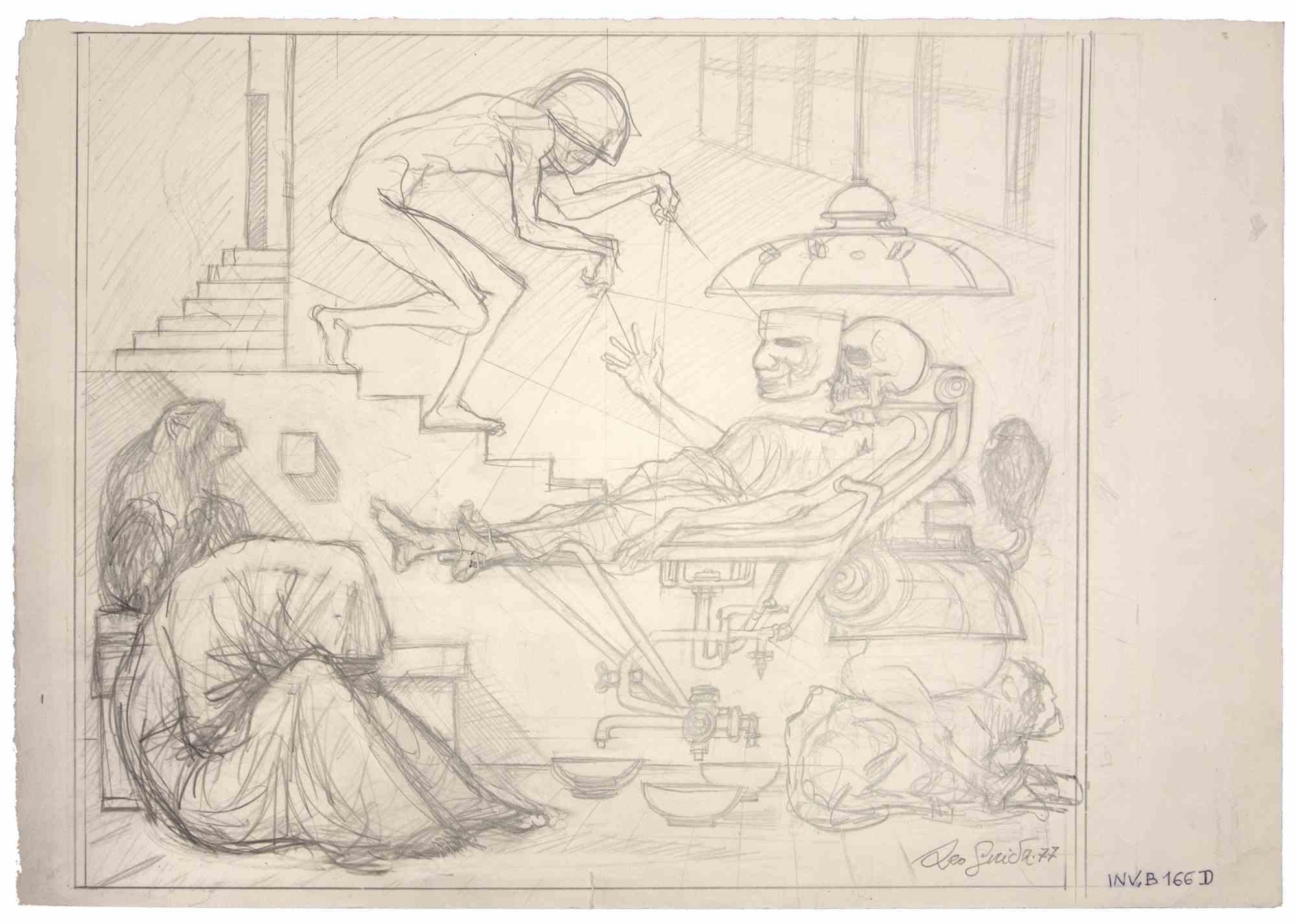 Agony is an original artwork realized  in 1977  by the italian Contemporary artist  Leo Guida  (1992 - 2017).

Original drawing pencil on ivory-colored paper.
 
Hand-signed and dated on the lower margin. Cat. INV.B 166D

In this artwork are