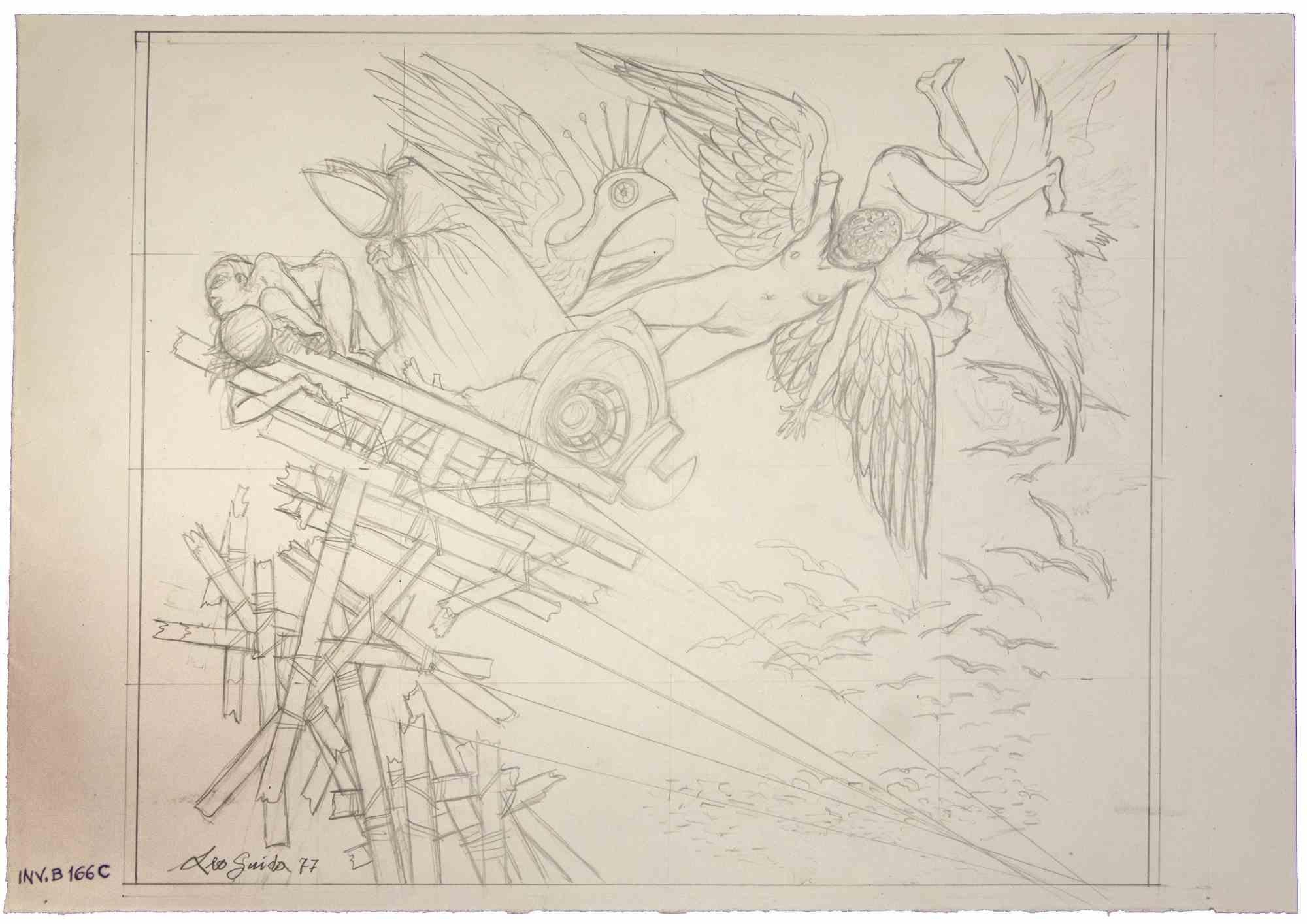 The Collapse is an original Contemporary artwork realized  in 1977  by the italian Contemporary artist Leo Guida (1992 - 2017).

Original drawing pencil on ivory-colored paper.
 
Hand-signed and dated on the lower margin. Cat. INV.B 166C

In this