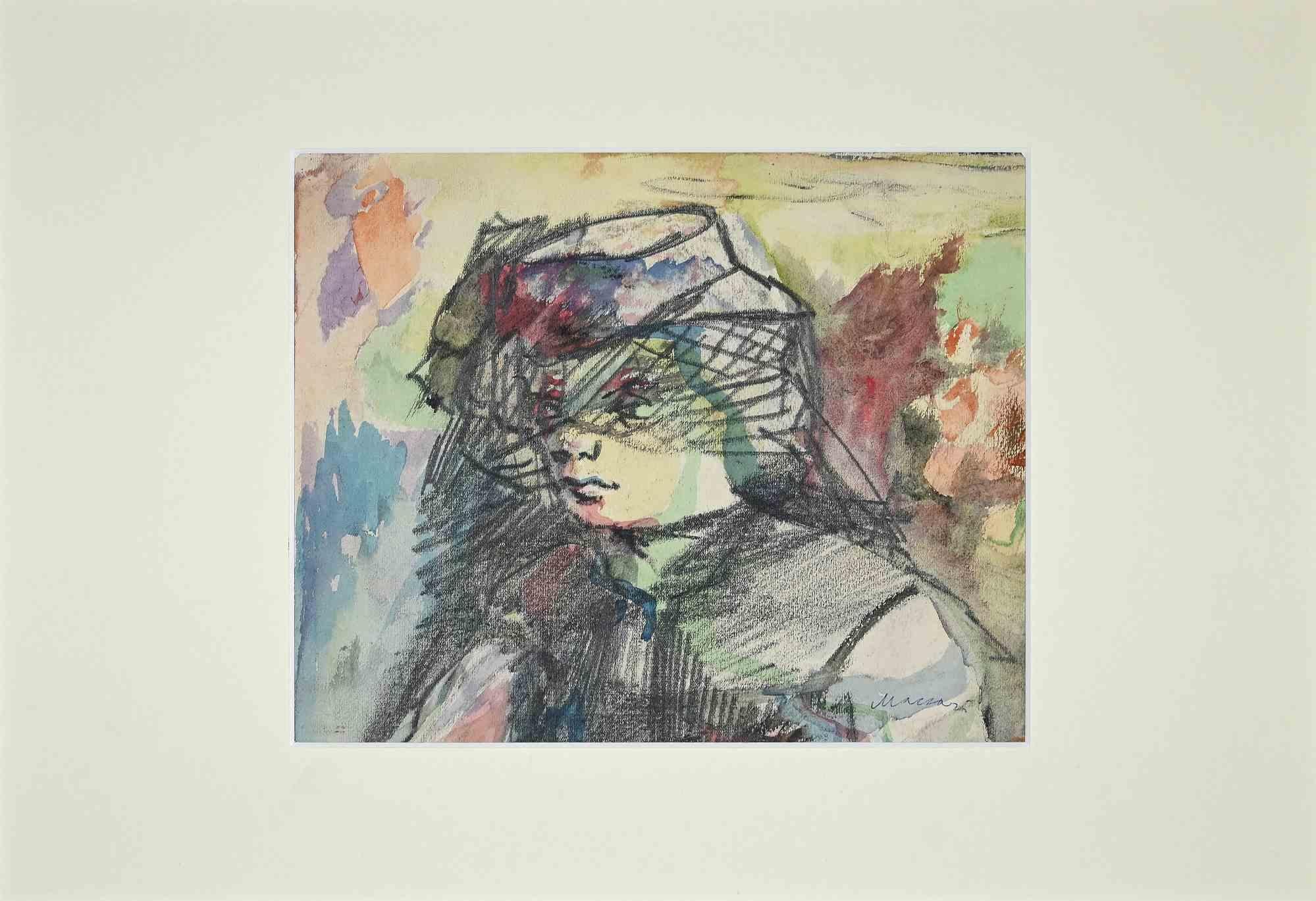 Portrait of Woman is an original Charcoal and Watercolor on paper realized by Italian artist Mino Maccari in the Mid-20th Century.

Good Conditions.

Hand-signed on the lower right.

The artwork is depicted through strong strokes and harmonious