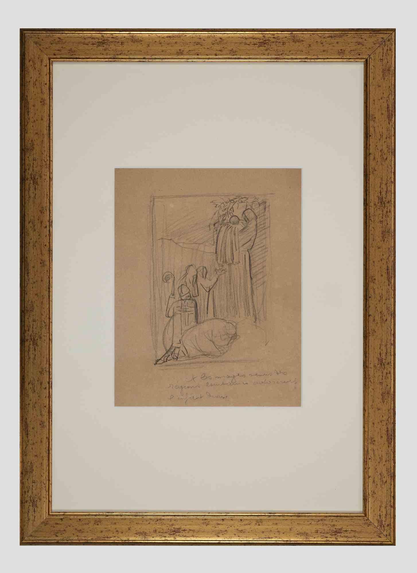 Unknown Portrait - Sacred Scene - Pencil drawing - Early 20th Century