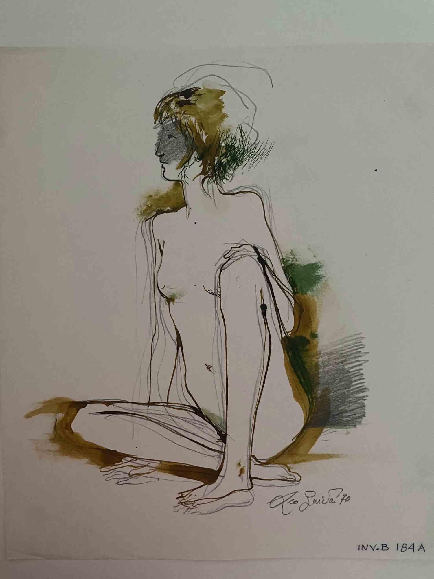 Nude - China Ink by Leo Guida - 1970s For Sale 1