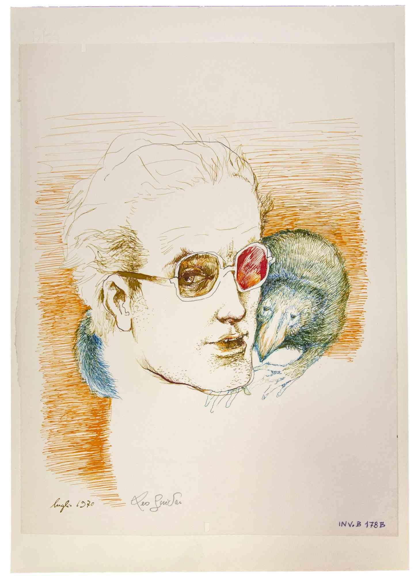 Portraits is an original Contemporary artwork realized in 1970 by the italian Contemporary artist  Leo Guida  (1992 - 2017).

Original drawing in colored china ink and pencil on ivory-colored paper, glued on cardboard (50 x 35 cm)
 
Hand-signed and