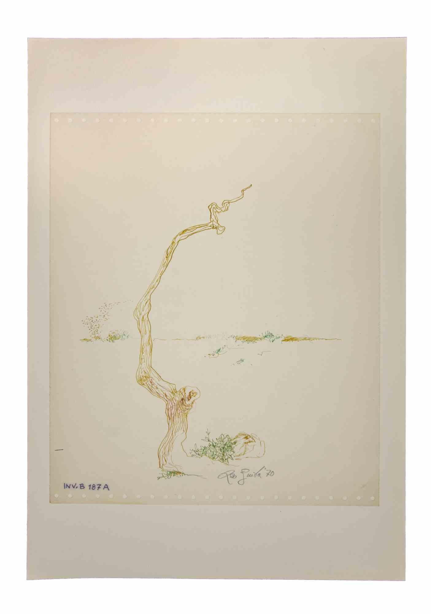 Eagle is an original Contemporary artwork realized  in 1970 by the italian Contemporary artist  Leo Guida  (1992 - 2017).

Original drawing in china ink on ivory-colored paper, glued on cardboard (50 x 35 cm)
 
Hand-signed and dated on the lower