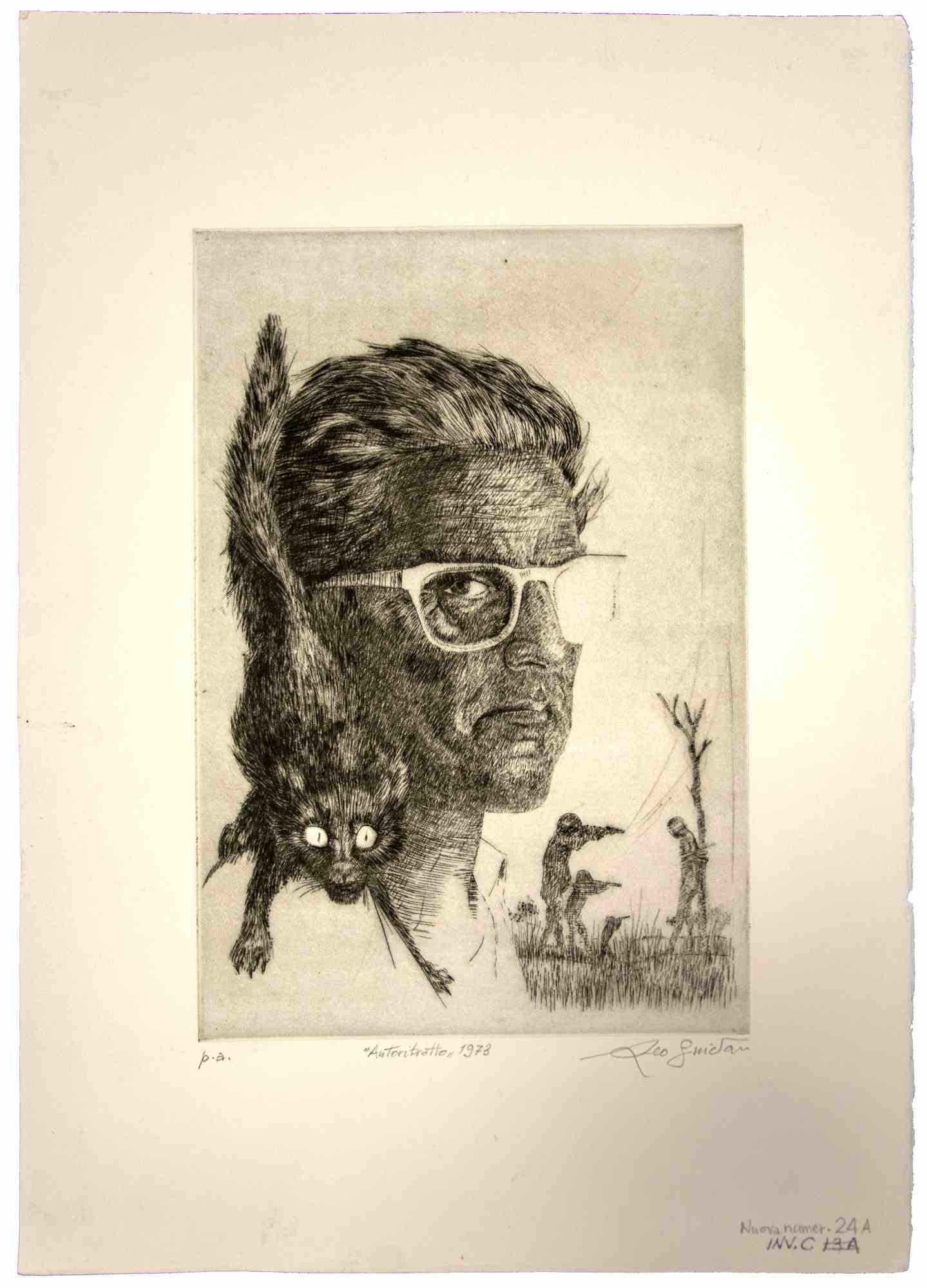 Autoportrait est une œuvre d'art originale réalisée  en 1965  par l'artiste contemporain italien  Leo Guida  (1992 - 2017).

Eau-forte et aquatinte sur papier couleur ivoire, avec un carton (50 x 35 cm)
 
Signé et daté à la main dans la marge