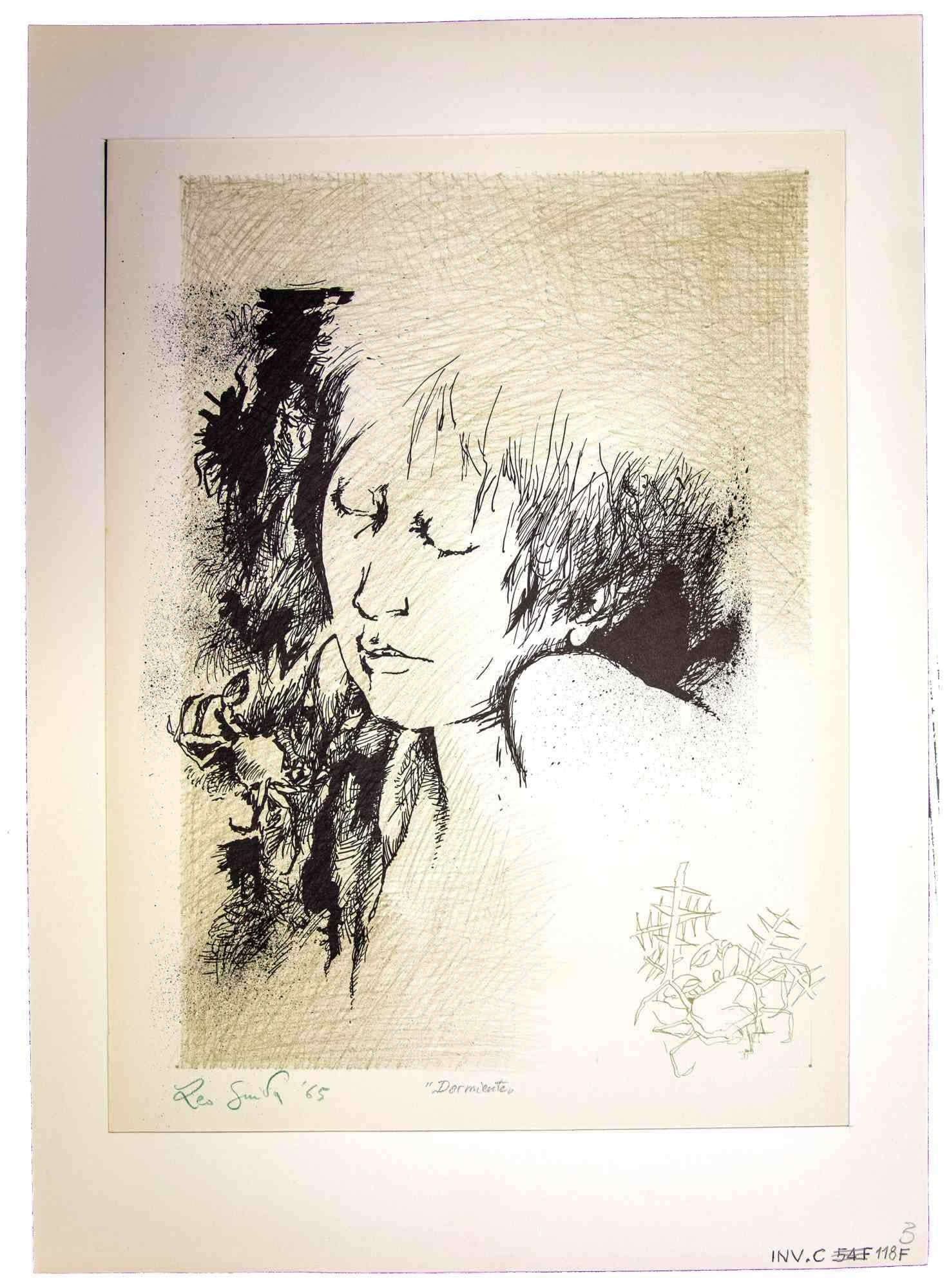 Portrait - Original Print by Leo Guida - 1965