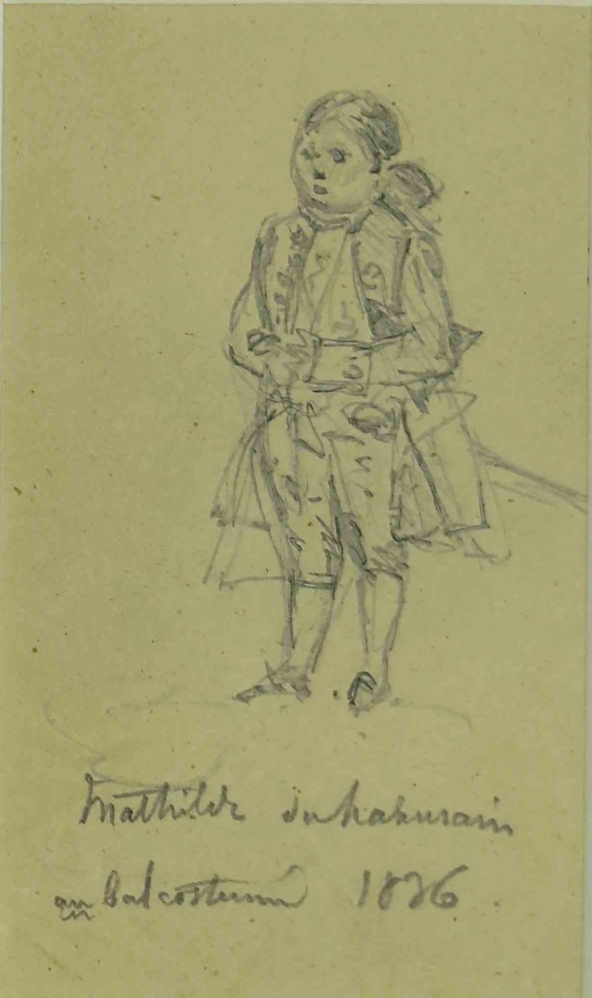 Unknown Figurative Art - Costume Party - Original Pencil Drawing - 1836