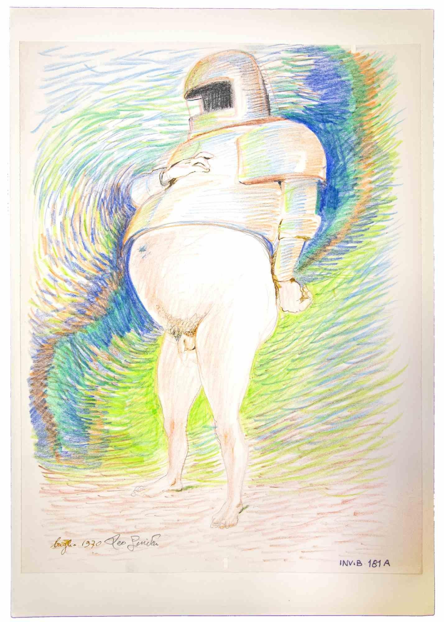 Nackt -  Bleistiftzeichnung von Leo Guida – 1970er-Jahre im Angebot 1