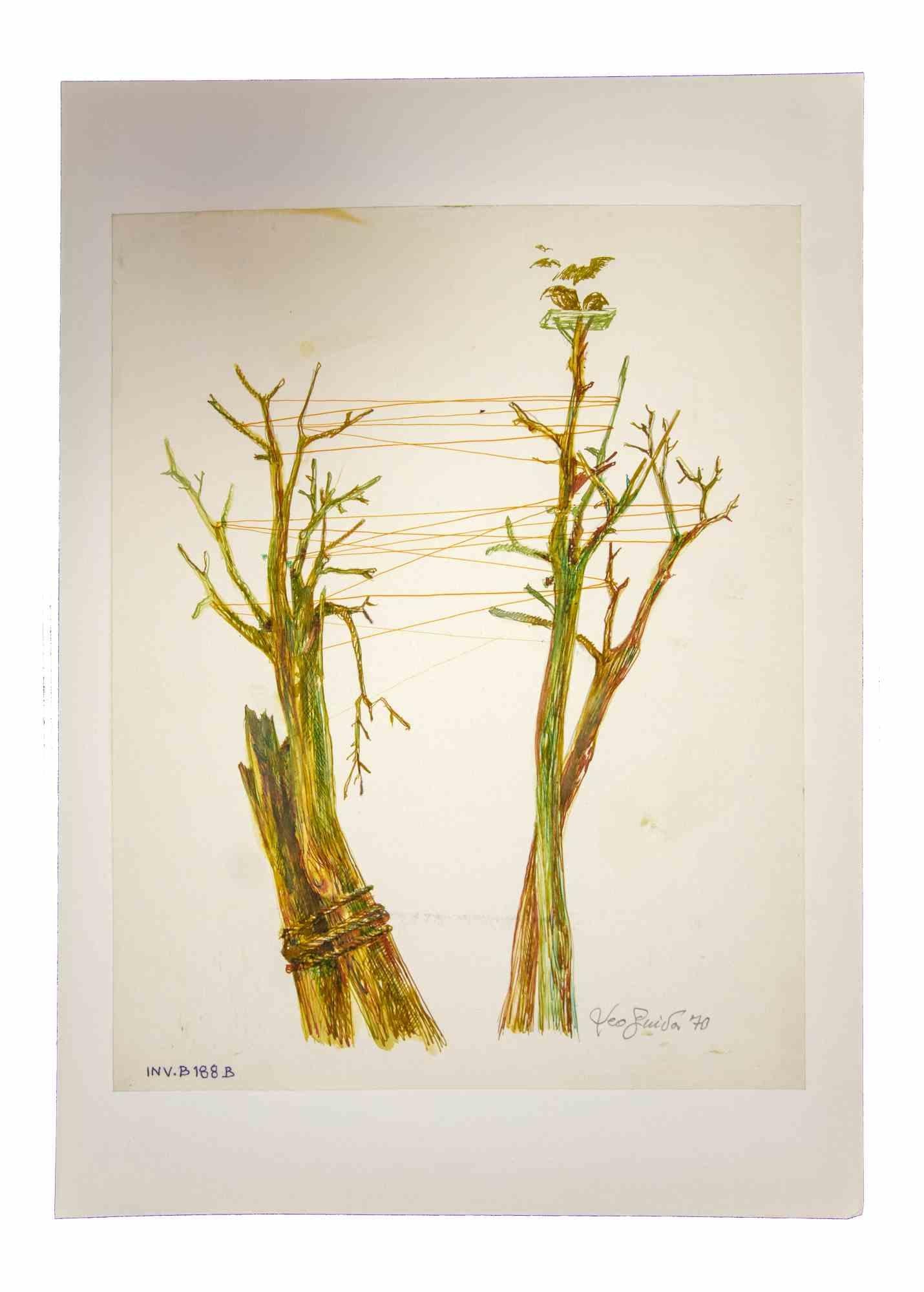 Nude – China-Tinte und Aquarell von Leo Guida – 1970er Jahre im Angebot 1