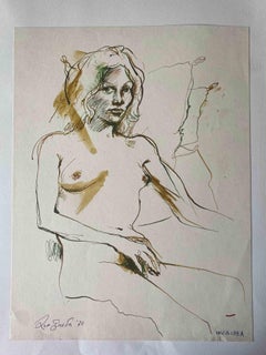 Nude - Original China Ink and Watercolor by Leo Guida - 1970s