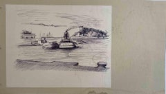 The Port - Original Pen And Pencil Drawing - Mid 20th Century