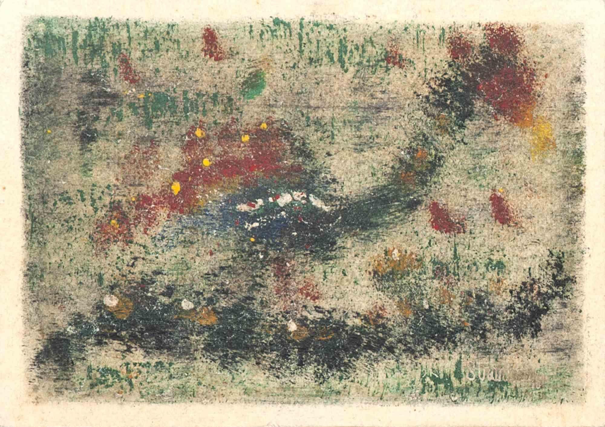 Abstrakte abstrakte Komposition - Original Pastell und Tempera - Mitte des 20. Jahrhunderts