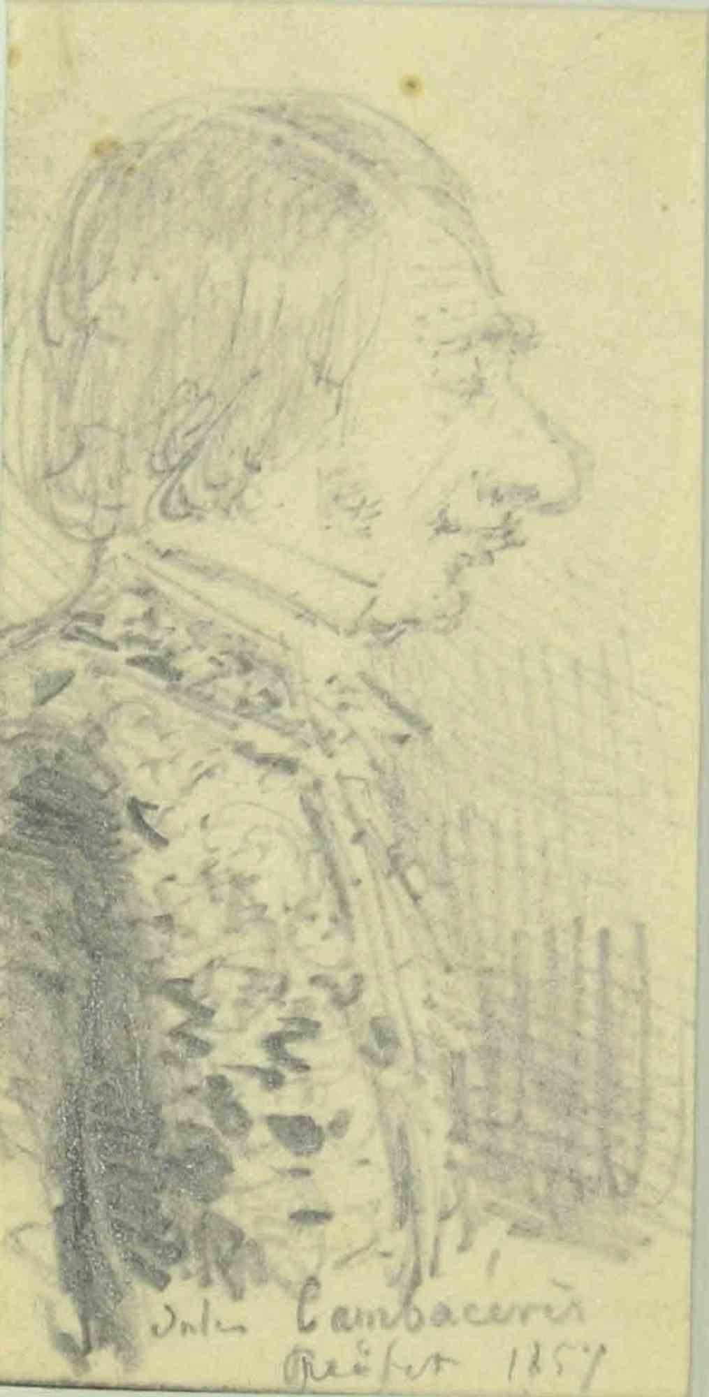 Portraits - Pencil - Late 19th Century - Modern Art by Unknown