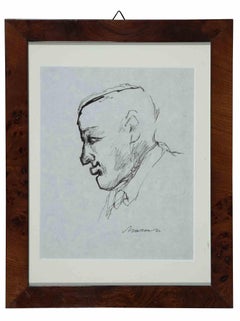 Portrait of Giorgio Morandi - Original Drawing by Mino Maccari - 1930s/40s