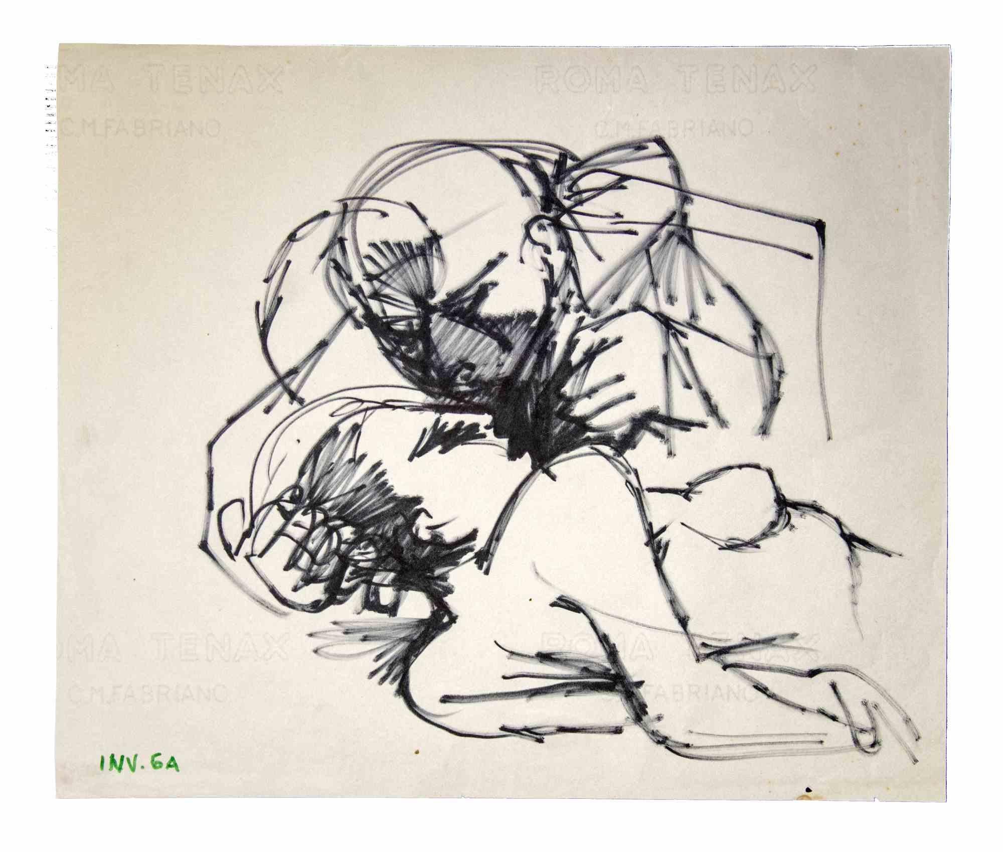 The Kiss is an original artwork realized in the 1970s. by the Italian Contemporary artist  Leo Guida  (1992 - 2017).

Original drawing in black marker on ivory-colored paper.

Good conditions.

The artwork represents a kissing scene through quick