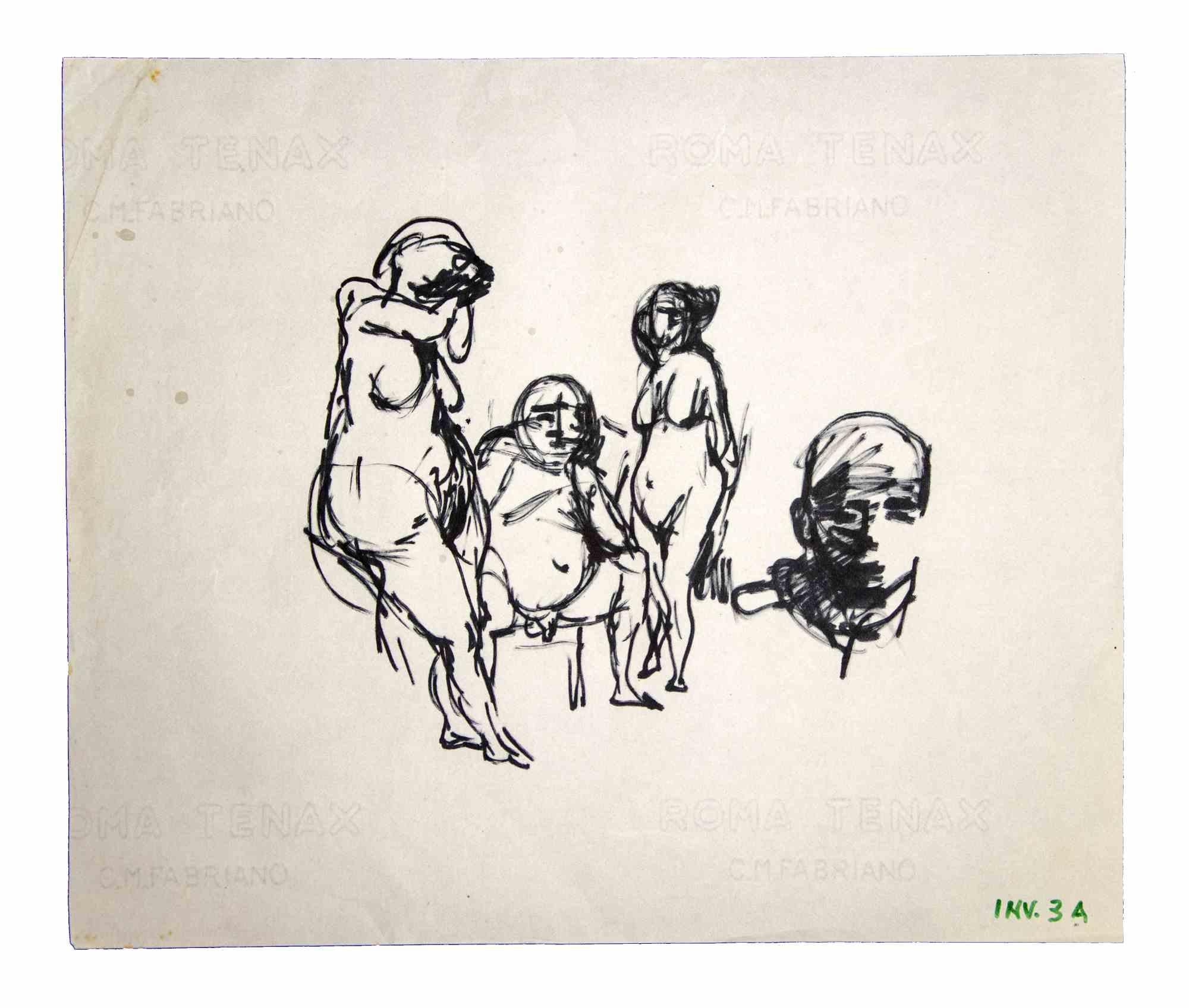 Posing Figures Sketch is an original Contemporary artwork realized in the 1970s. by the Italian Contemporary artist  Leo Guida  (1992 - 2017).

Original drawing in black marker on ivory-colored paper.

Good conditions with slight foxing and fold at