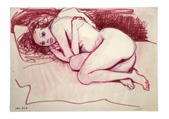 Crouched Nude - Original Artwork by Leo Guida - 1970s