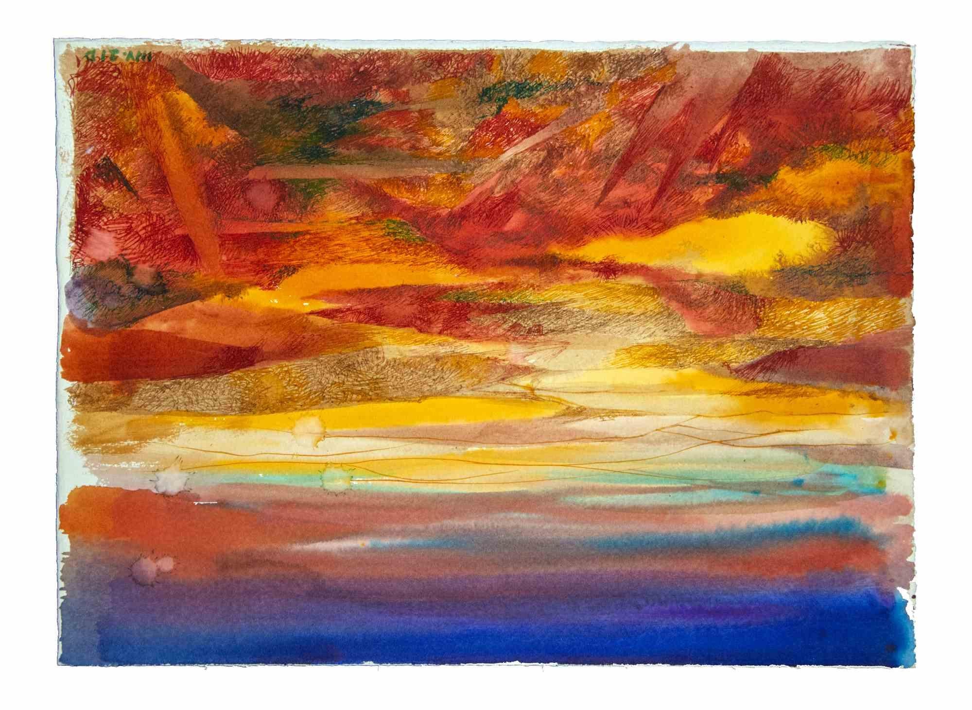 The Sunset is an original artwork realized in the 1970s by the Italian Contemporary artist  Leo Guida  (1992 - 2017).

Original watercolor drawing on paper.

Good conditions.

the artwork represents a beautiful sunset through harmonious and