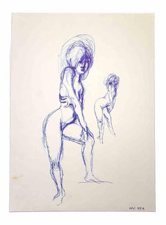 Stretching Nudes - Original Drawing by Leo Guida - 1970s
