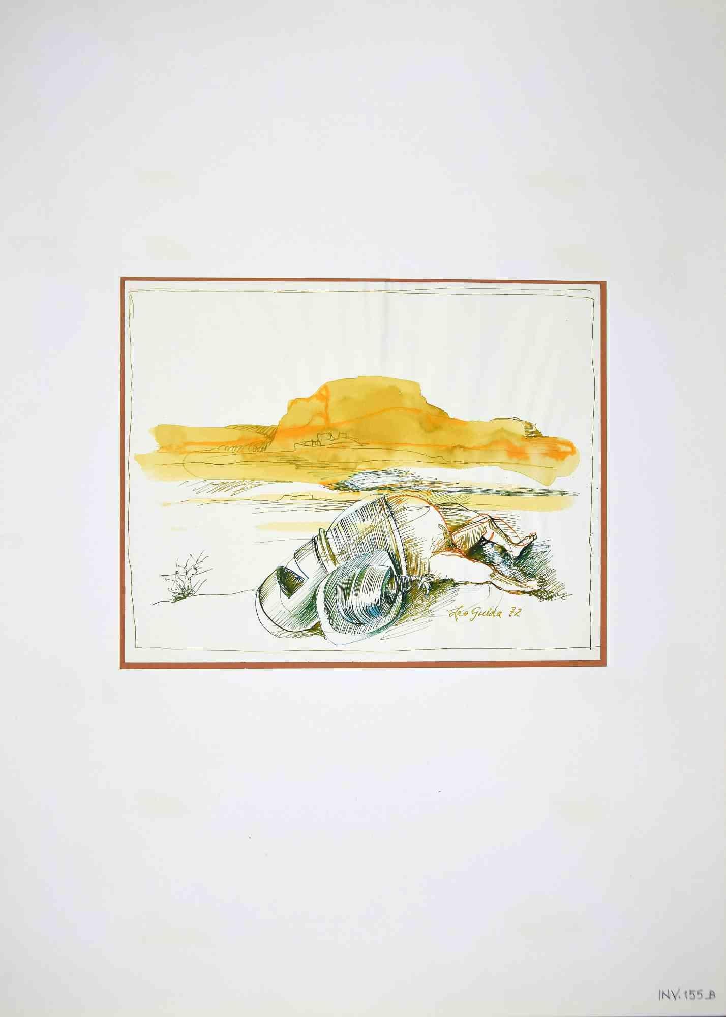 The Fall of the Knight is an original artwork realized in the 1970s by the Italian Contemporary artist  Leo Guida  (1992 - 2017).

Original ink and watercolor on paper.

Good conditions.

Hand-signed.

The artwork is depicted through soft strokes in