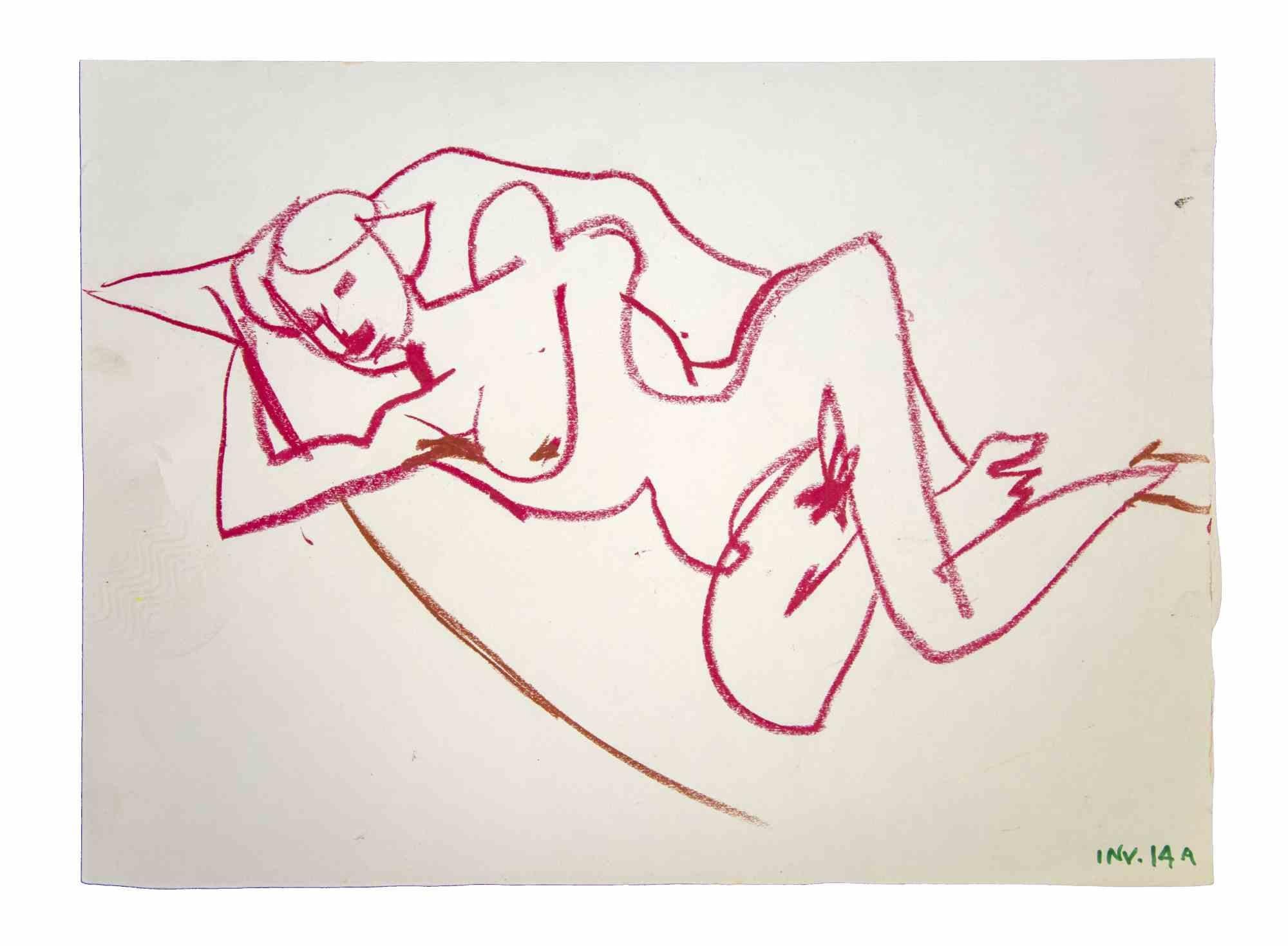 Reclined Nude - Drawing by Leo Guida - 1970s 