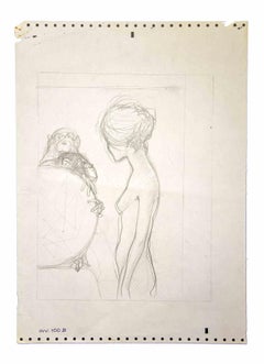 Nude with Monkeys - Drawing by Leo Guida - 1970s 