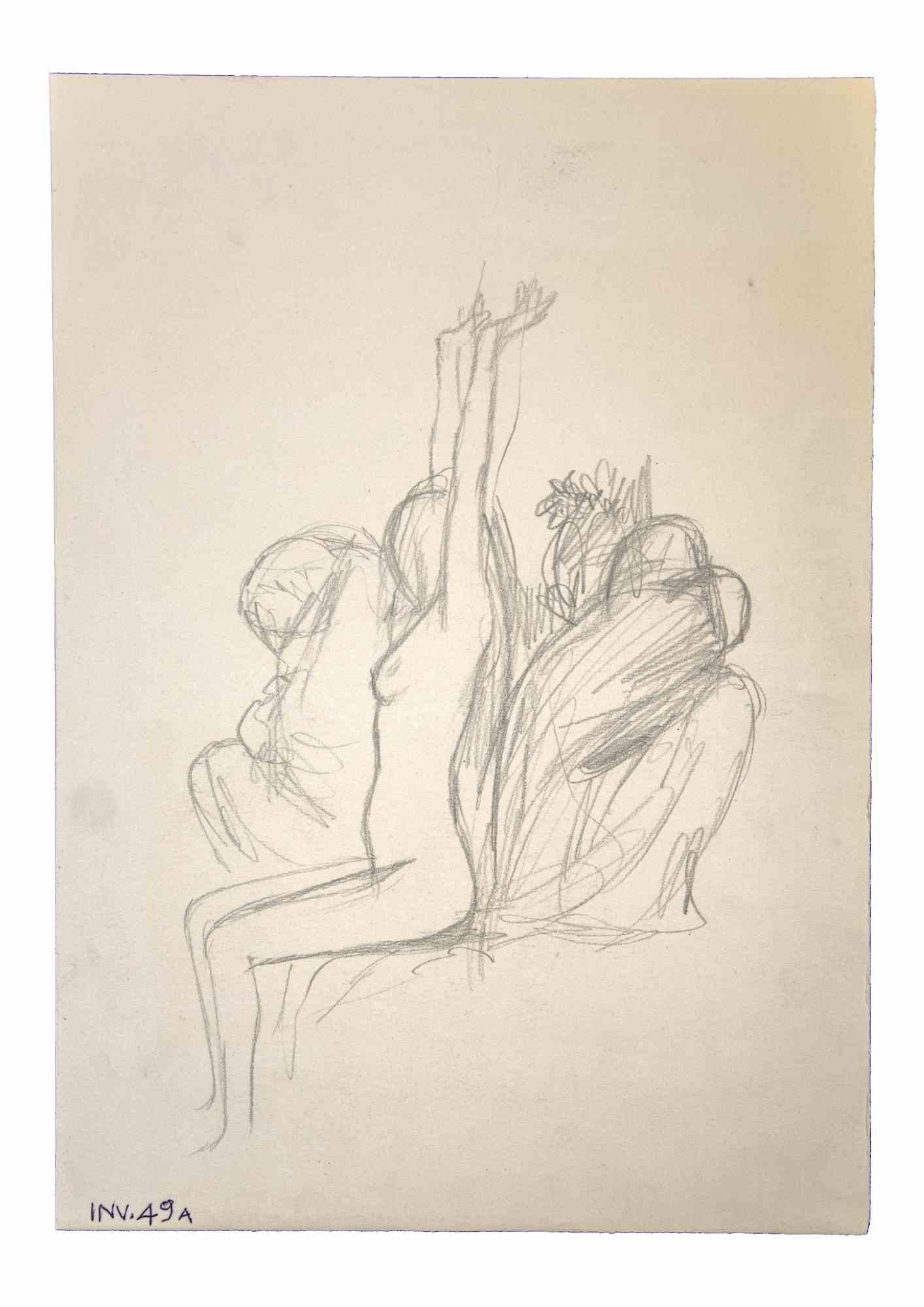 Nude - Pencil Drawing by Leo Guida - 1970s 