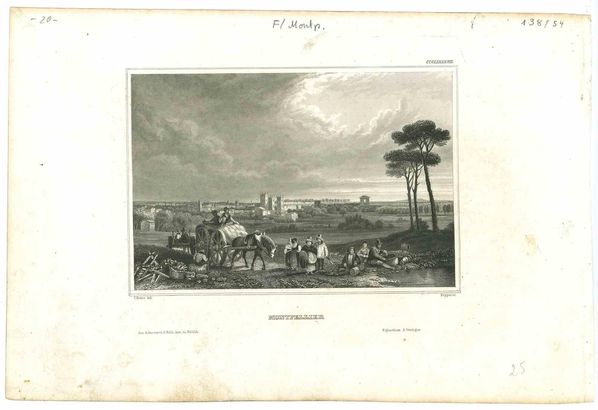 Unknown Figurative Art - Ancient View of Montpellier - Original Lithograph - Mid-19th Century