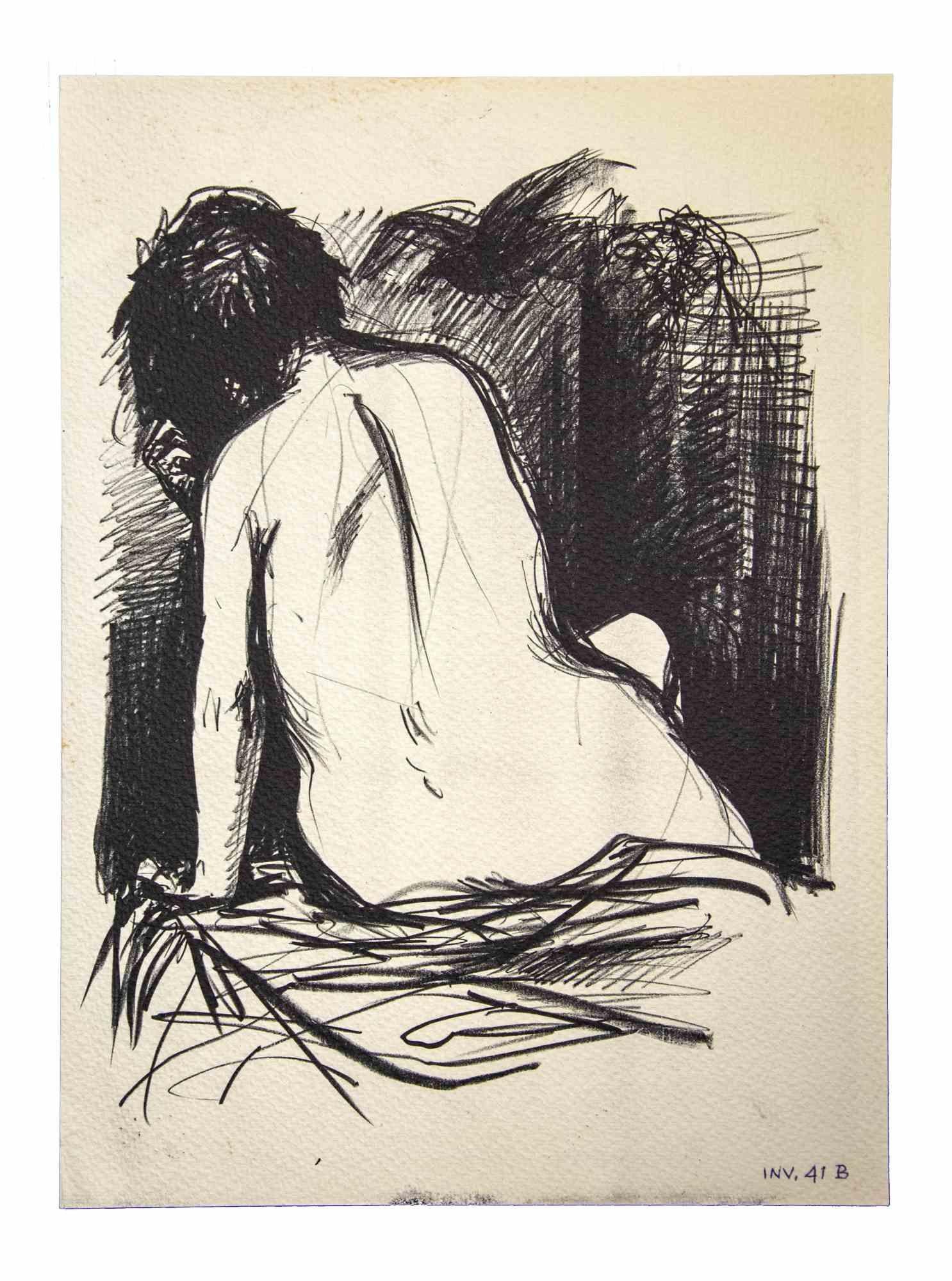 Nude from the Back - Drawing by Leo Guida - 1980s 