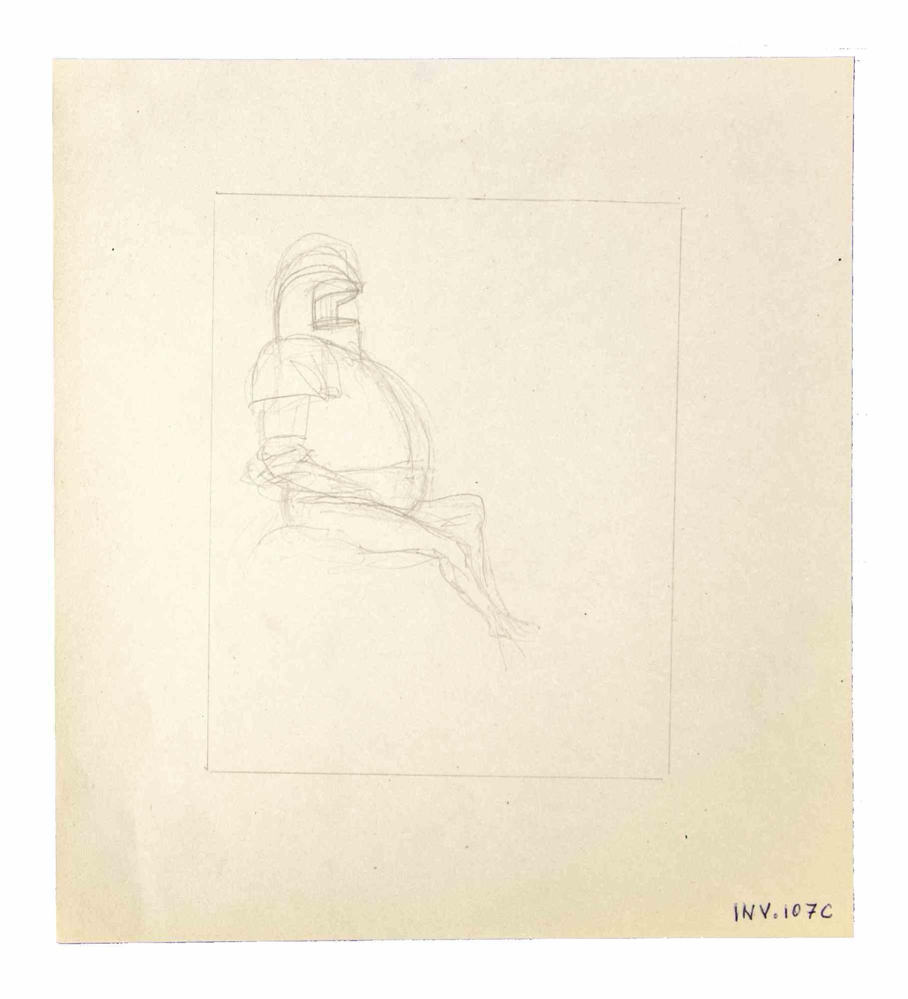 Knight is an original artwork realized in the 1970s by the Italian Contemporary artist  Leo Guida  (1992 - 2017).

Original drawings in pencil on paper.

Good conditions but aged.

The artwork is depicted through strong strokes in well-balanced