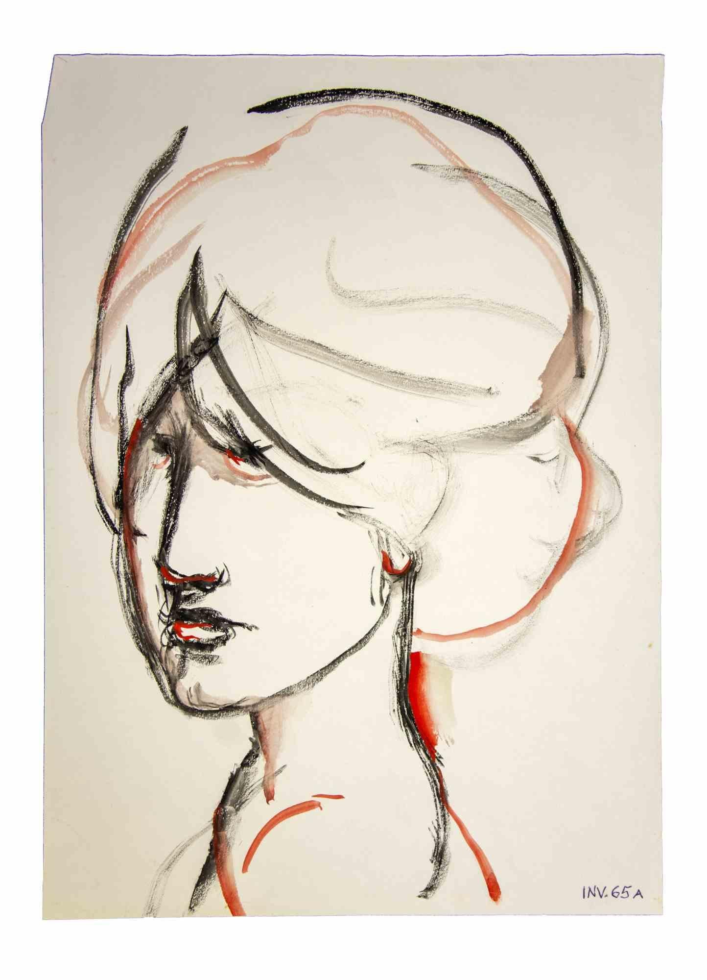 Portrait is an original artwork realized in the 1970s by the Italian Contemporary artist  Leo Guida  (1992 - 2017).

Original watercolor on paper.

Good conditions, except for folding at the top left.

The artwork represents a portrait of a woman