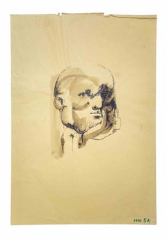 Portrait - Dessin à l'encre et à l'aquarelle de Leo Guida - 1970 