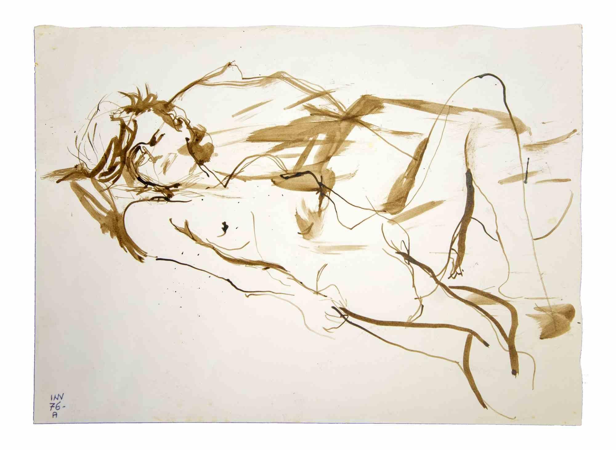 Desnudo Reclinado es una obra de arte original realizada en los años 1970 por el artista italiano contemporáneo  Leo Guida  (1992 - 2017).

Acuarela original sobre papel.

Buenas condiciones.

La obra representa un desnudo dormido mediante hábiles y