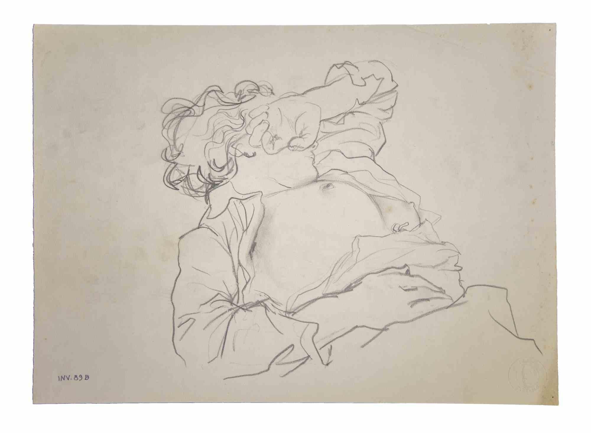 Reclined Figure is an original contemporary artwork realized in the 1970s by the Italian Contemporary artist Leo Guida  (1992 - 2017).

Original drawings in pencil on paper.

Good conditions but aged.

The artwork is depicted through strong strokes