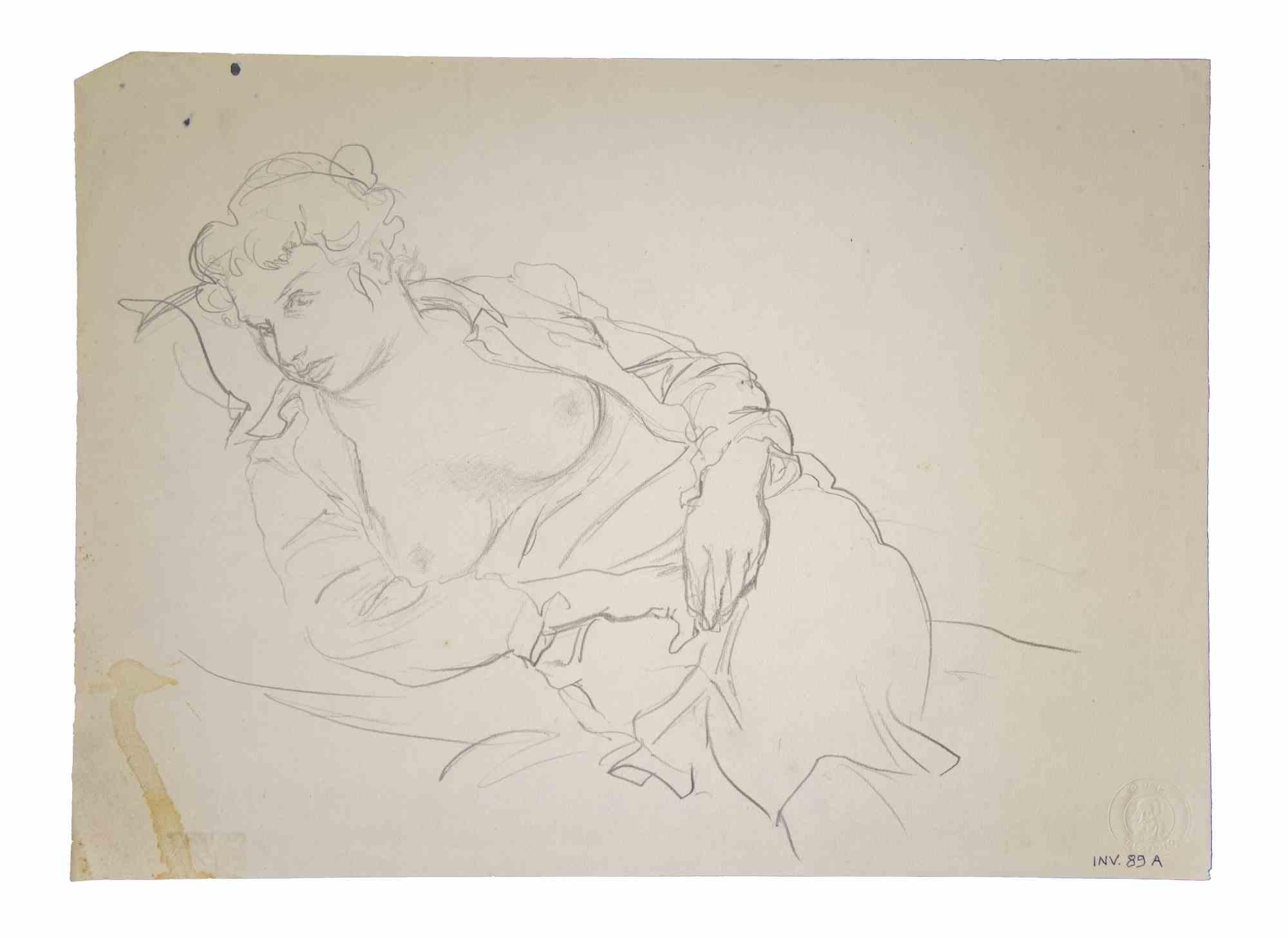 Reclined Figure is an original artwork realized in the 1970s by the Italian Contemporary artist  Leo Guida  (1992 - 2017).

Original drawings in pencil on paper.

Good conditions but aged.

The artwork is depicted through strong strokes in