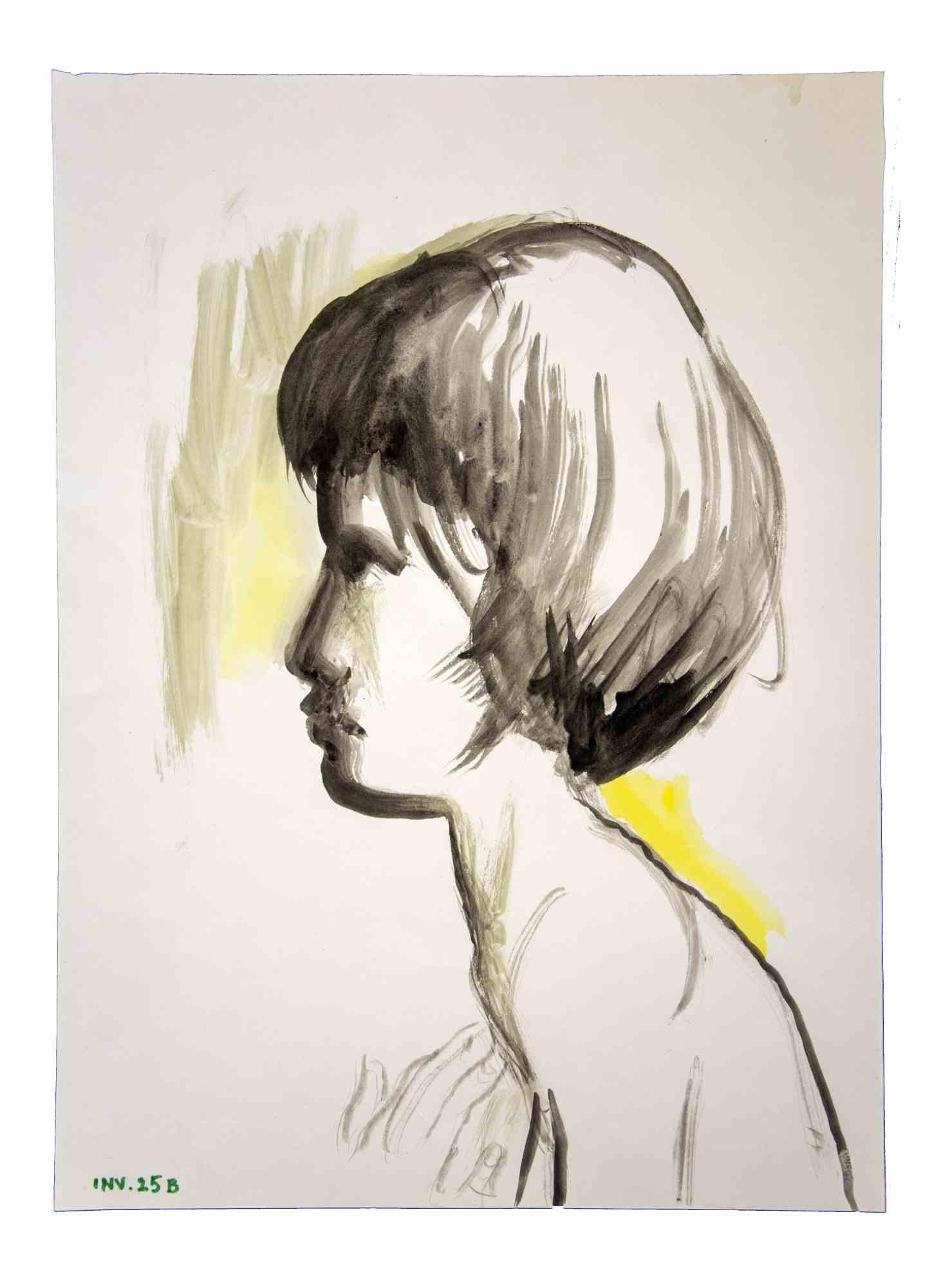 Portrait is an original artwork realized in the 1970s by the Italian Contemporary artist  Leo Guida  (1992 - 2017).

Original drawings in Watercolor on paper.

Good conditions but aged.

The artwork is depicted through strong strokes in
