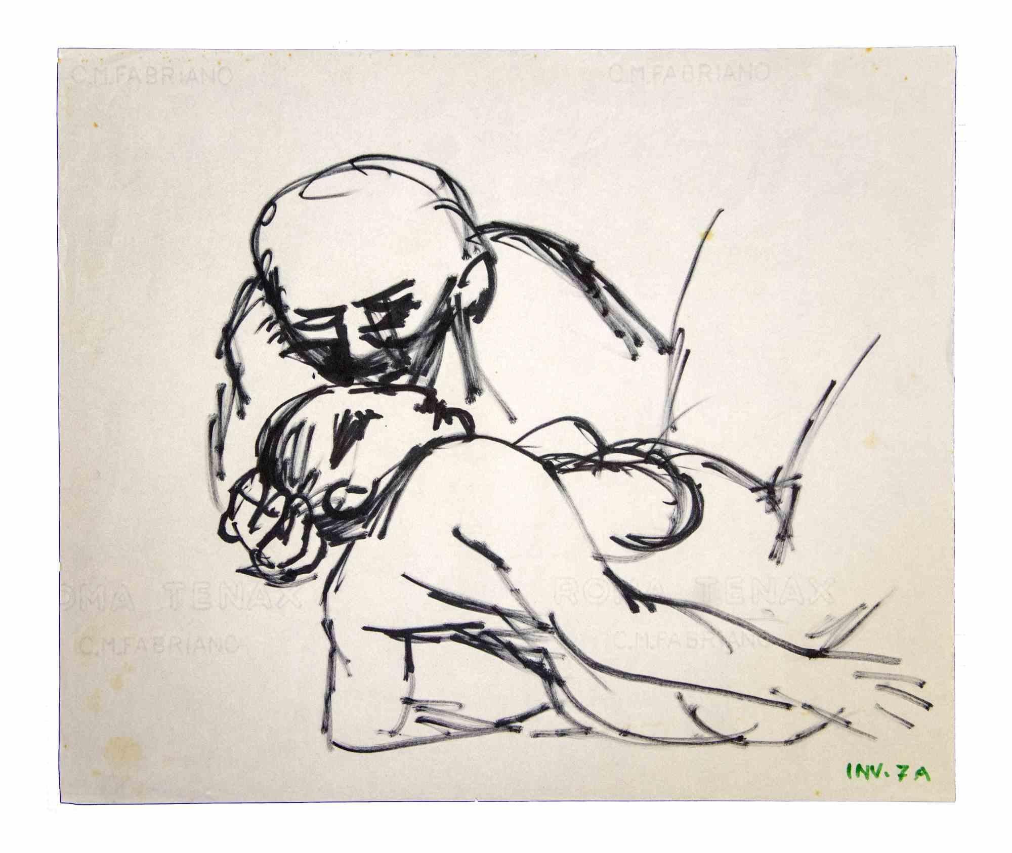 Two Figures is an artwork realized in the 1970s by the Italian Contemporary artist  Leo Guida  (1992 - 2017).

Original drawings in Black Marker pen on paper.

Good conditions but aged.

The artwork is depicted through strong strokes in