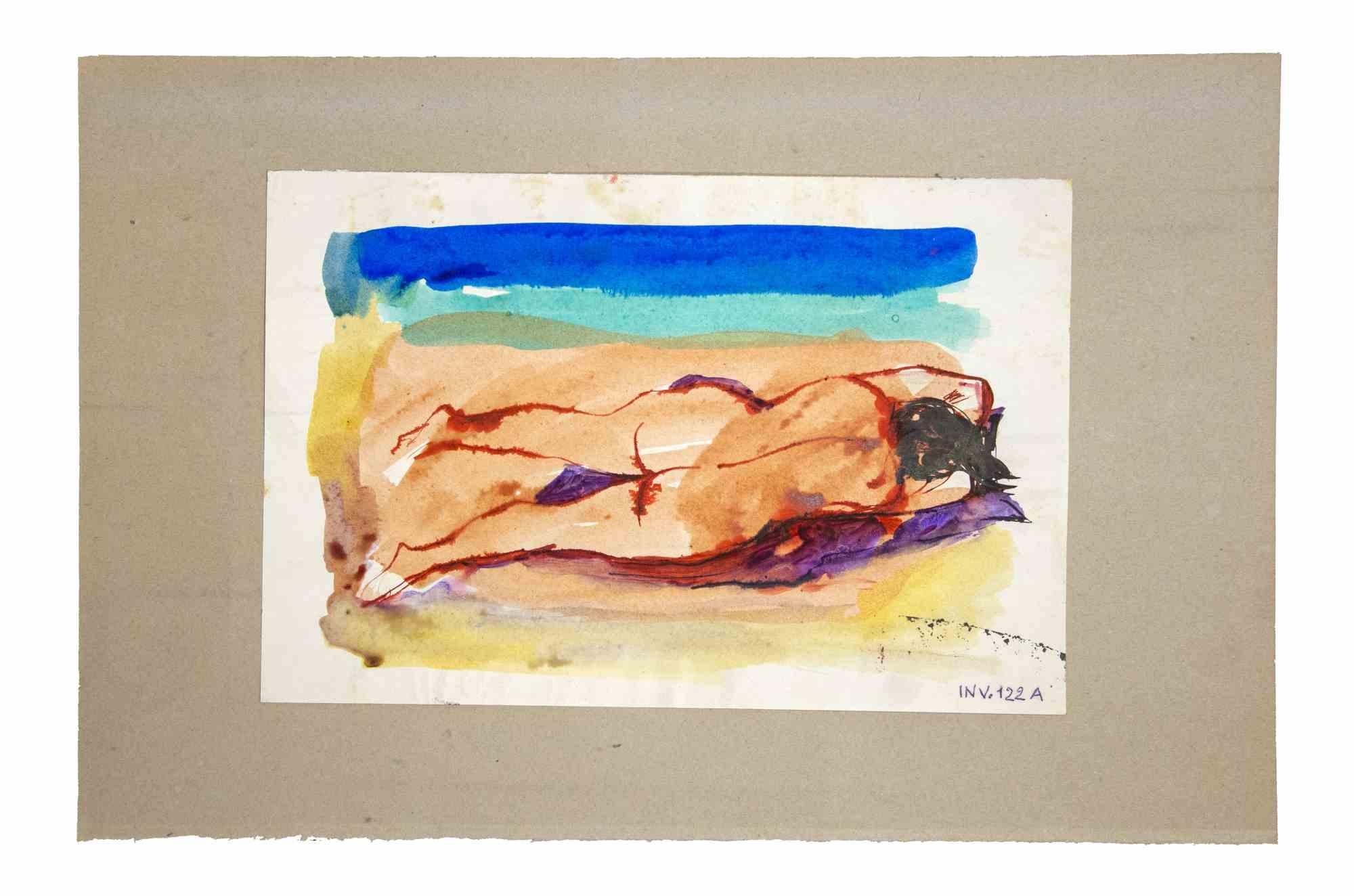 Nude is an original artwork realized in the 1970s by the Italian Contemporary artist  Leo Guida  (1992 - 2017).

Original drawings in China Ink, Charcoal, and Watercolor on paper.

Good conditions except for some foxings.

The artwork is depicted