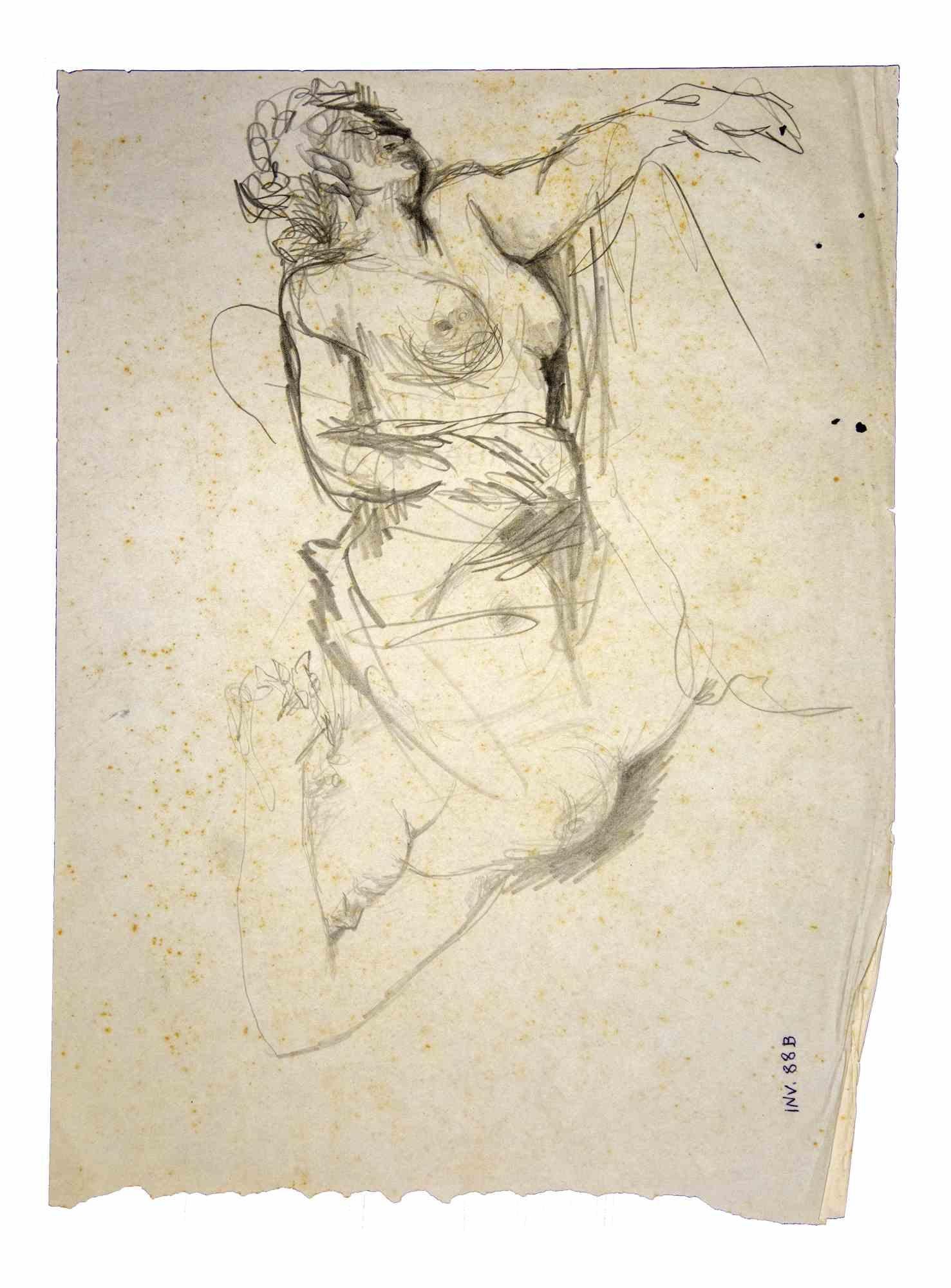Female figure is an original artwork realized in the 1970s by the Italian Contemporary artist  Leo Guida  (1992 - 2017).

Original drawings in pencil on paper.

Fair conditions with consumed edges and cutaways on margin and some holes.

The artwork