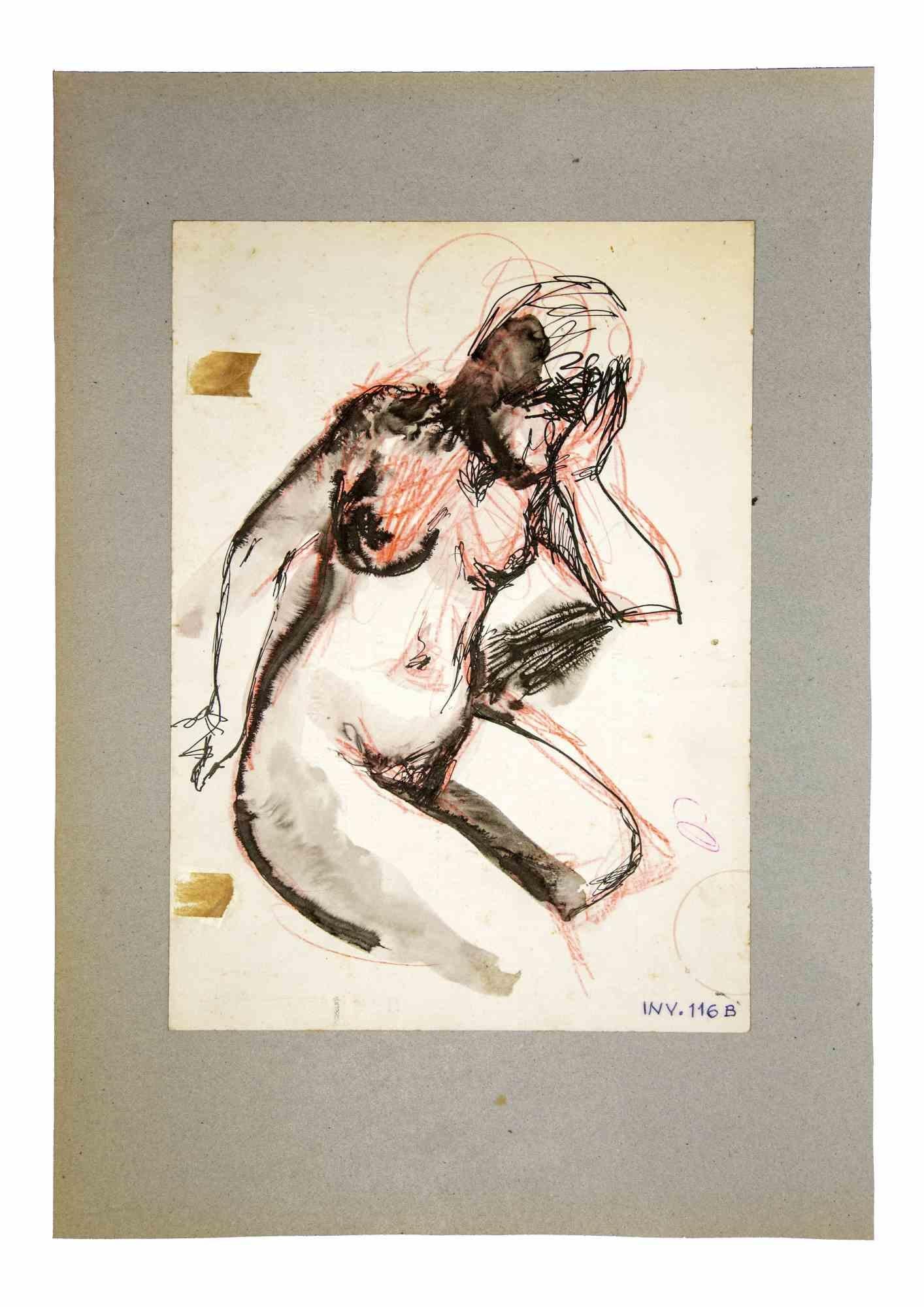 Nude ist ein Originalkunstwerk, das in den 1970er Jahren von dem italienischen zeitgenössischen Künstler  Leo Guida  (1992 - 2017).

Originalzeichnungen in China Ink, Kohle, Pastell und Aquarell auf Papier.

Guter Zustand, aber gealtert.

Das