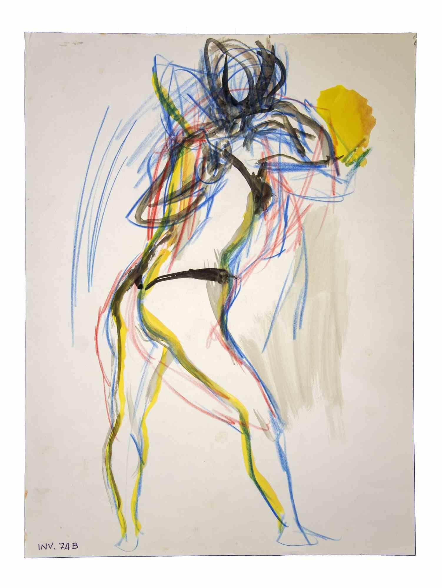 Figure is an original artwork realized in the 1970s by the Italian Contemporary artist  Leo Guida  (1992 - 2017).

Original drawings in Oil Pastel and Watercolor on paper.

Good conditions but aged.

The artwork is depicted through strong strokes in