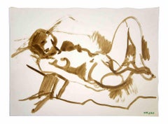 Reclined Nude - Original Drawing by Leo Guida - 1980s 