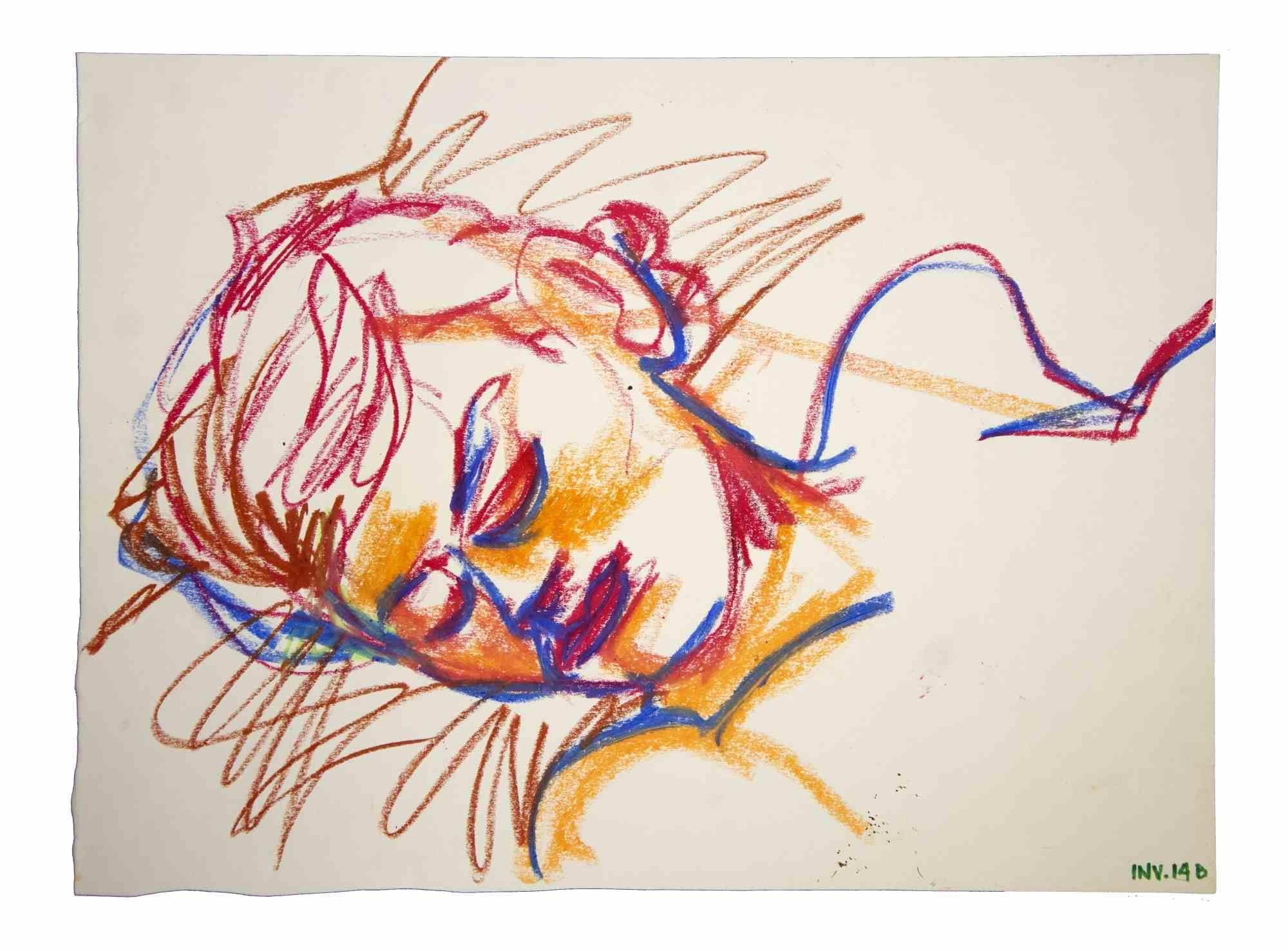 Female Figure is an original artwork realized in the 1970s by the Italian Contemporary artist  Leo Guida  (1992 - 2017).

Original drawings in oil pastel on paper.

Good conditions but aged.

The artwork is depicted through strong strokes in