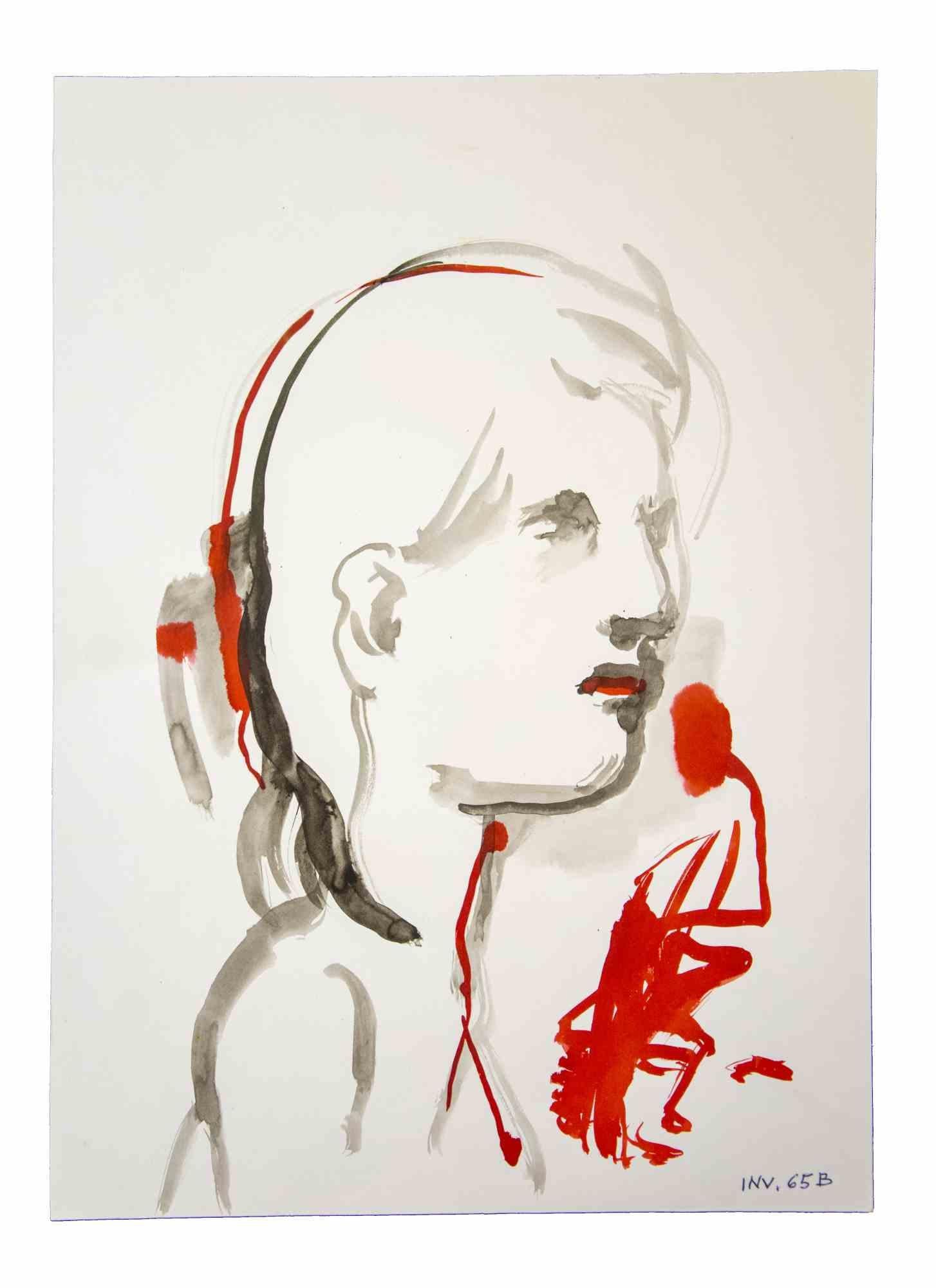 Female Portrait is an original artwork realized in the 1970s by the Italian Contemporary artist  Leo Guida  (1992 - 2017).

Original drawings in Watercolor on paper.

Good conditions but aged.

The artwork is depicted through strong strokes in