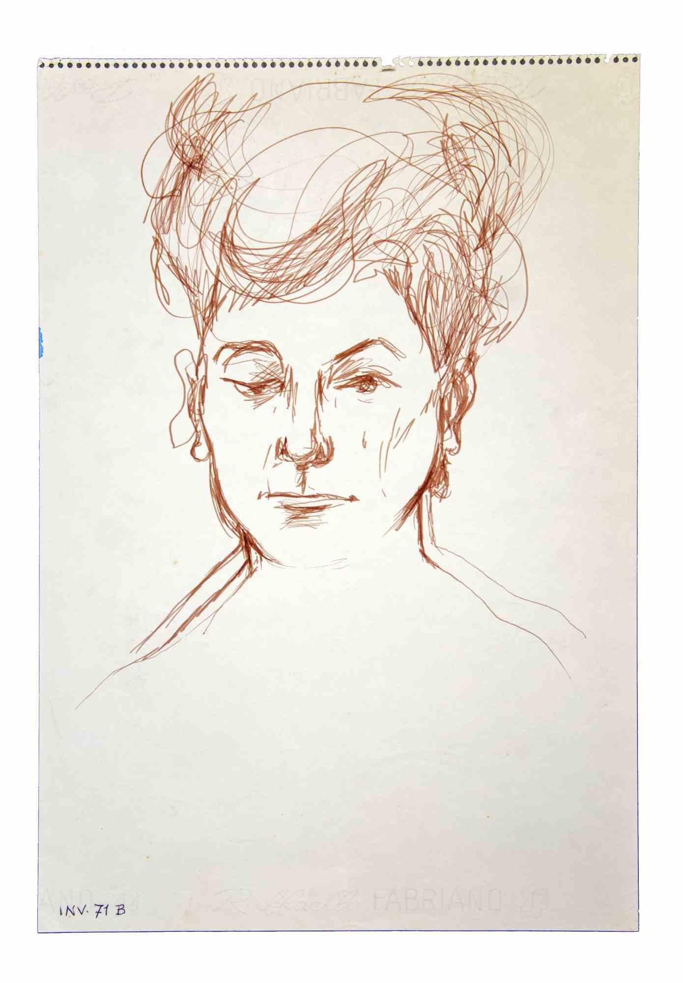 Portrait is an original artwork realized in the 1970s by the Italian Contemporary artist  Leo Guida  (1992 - 2017).

Original drawings in China ink on paper.

Good conditions but aged.

The artwork is depicted through strong strokes in well-balanced