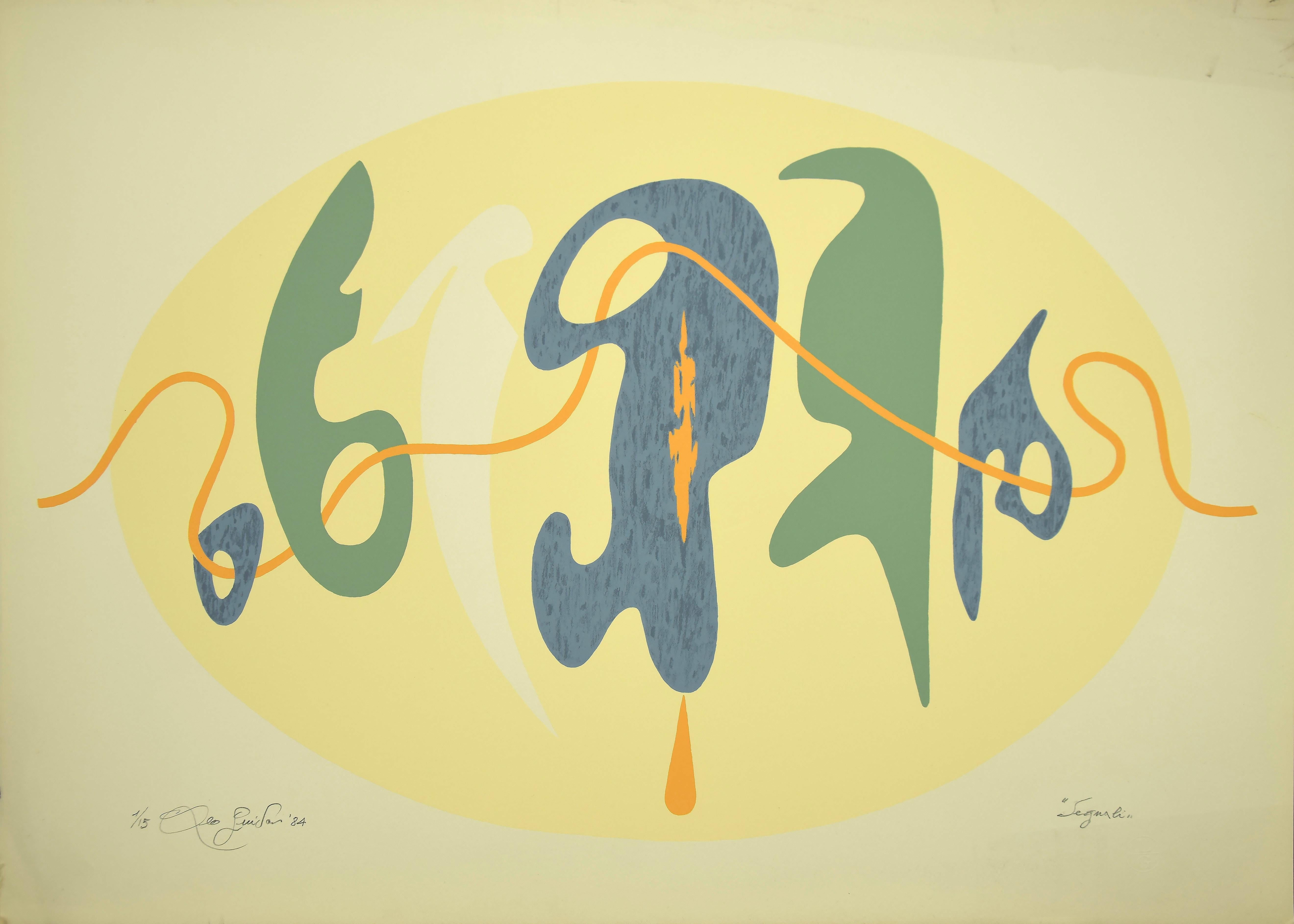 Signals ist ein 1984 entstandenes Originalwerk des italienischen zeitgenössischen Künstlers  Leo Guida  (1992 - 2017).

Original-Lithographie auf Karton.

Links unten mit Bleistift handsigniert und datiert.

Rechts unten nummeriert, die Auflage von