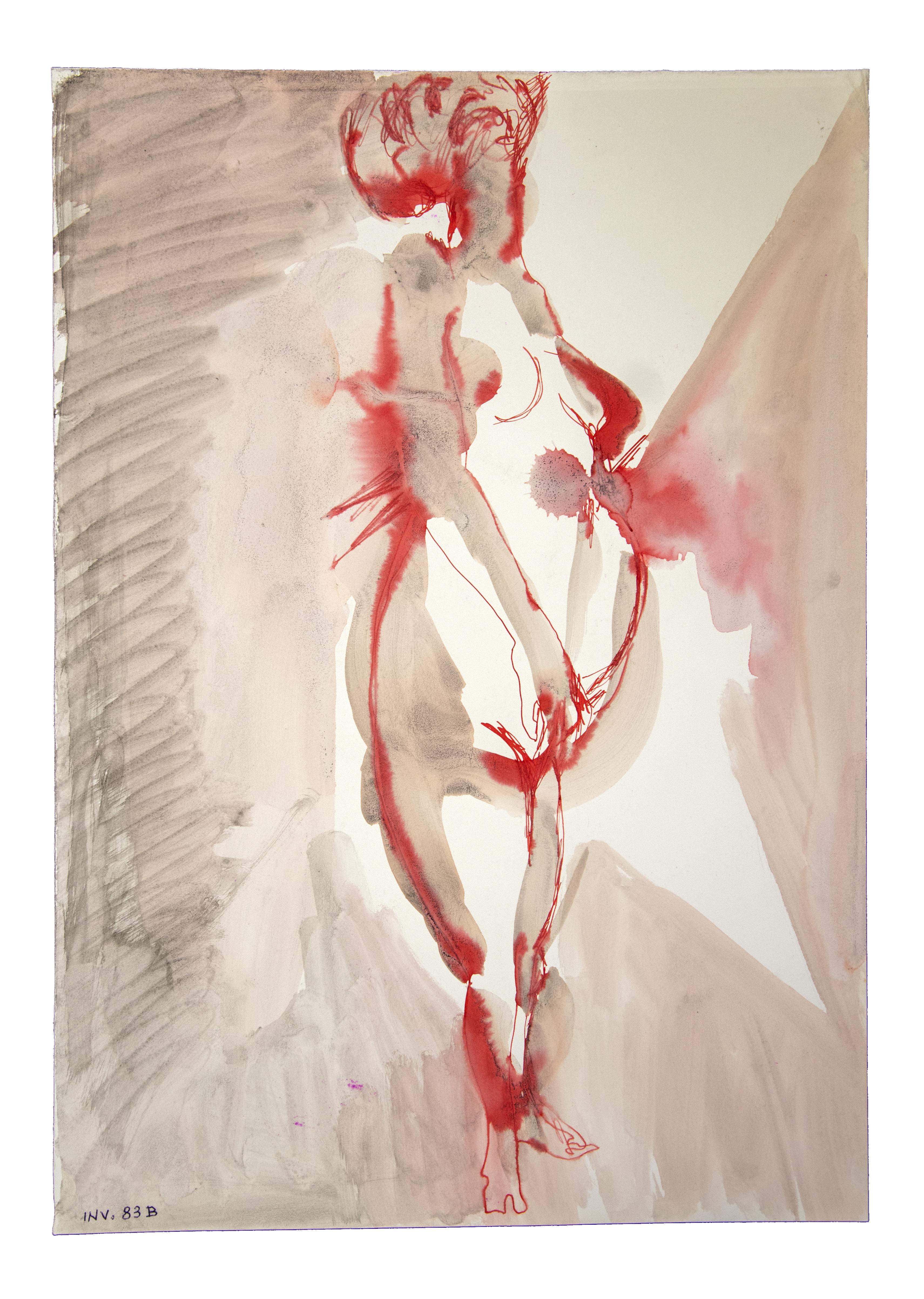 Figura femenina -  Obra de arte en técnica mixta de Leo Guida - Años 70