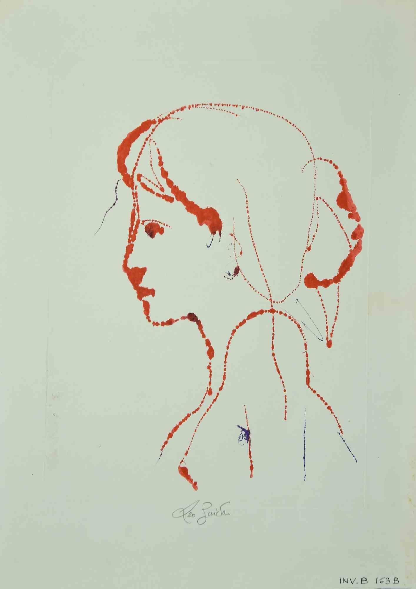 Portrait is an original artwork realized  in 1970 by the italian Contemporary artist  Leo Guida  (1992 - 2017).

Original watercolor drawing on ivory-colored paper.

Hand-signed on the lower margins. 

Excellent conditions. INV.B 163B

This artwork